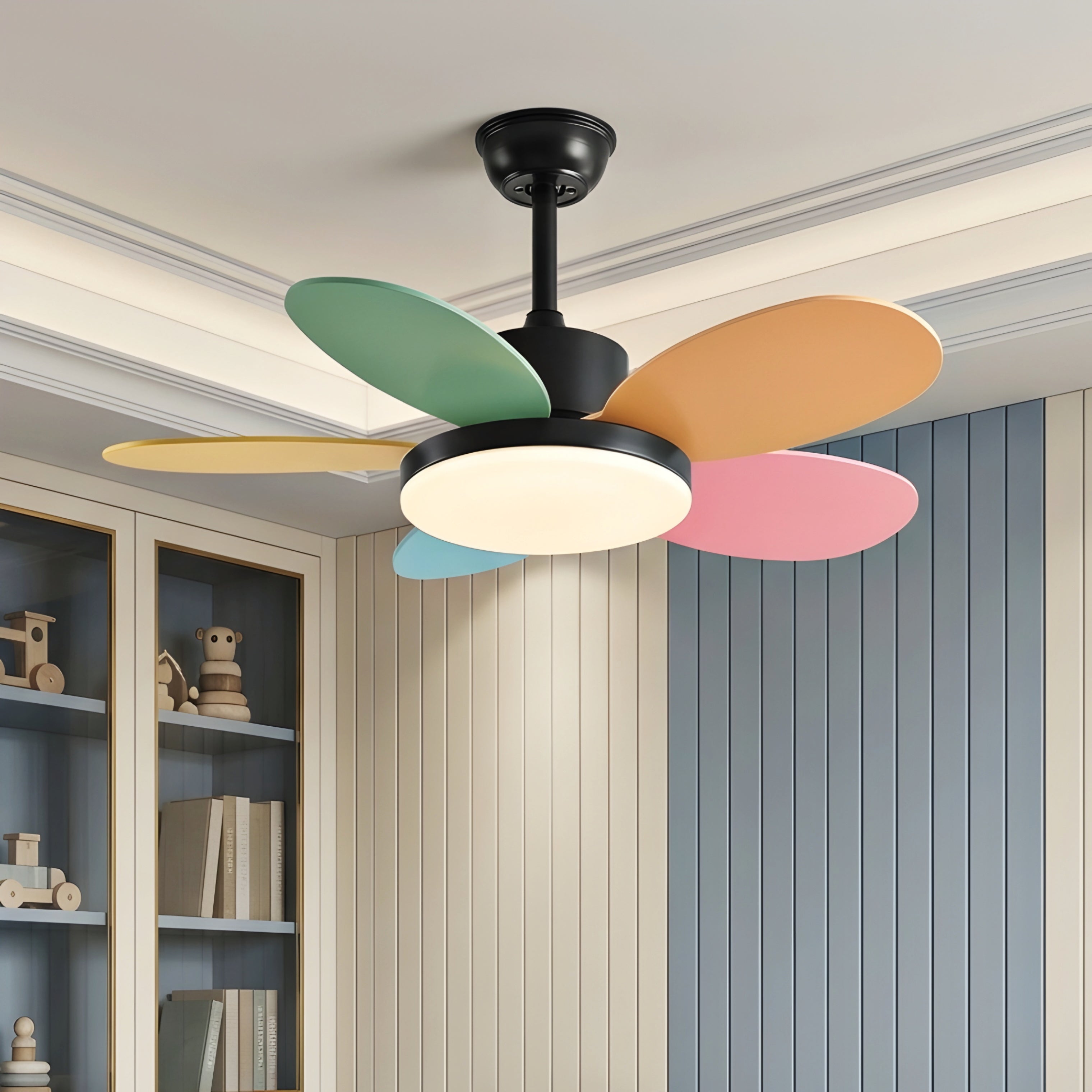Petali Bloom Ceiling Fan – LED Light Modern Colorful Blade Kids Bedroom Living Room Nursery Decorative