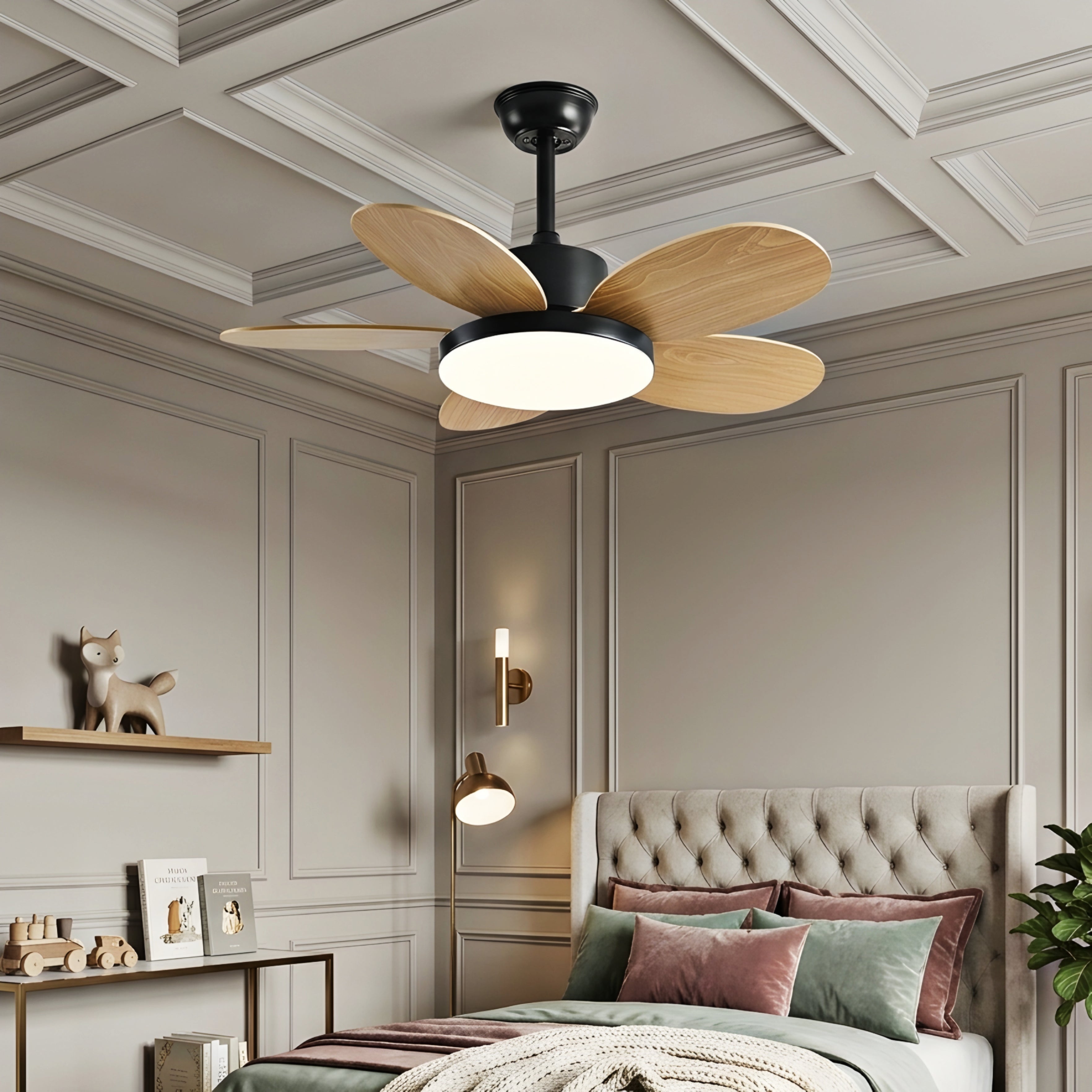 Petali Bloom Ceiling Fan – LED Light Modern Colorful Blade Kids Bedroom Living Room Nursery Decorative