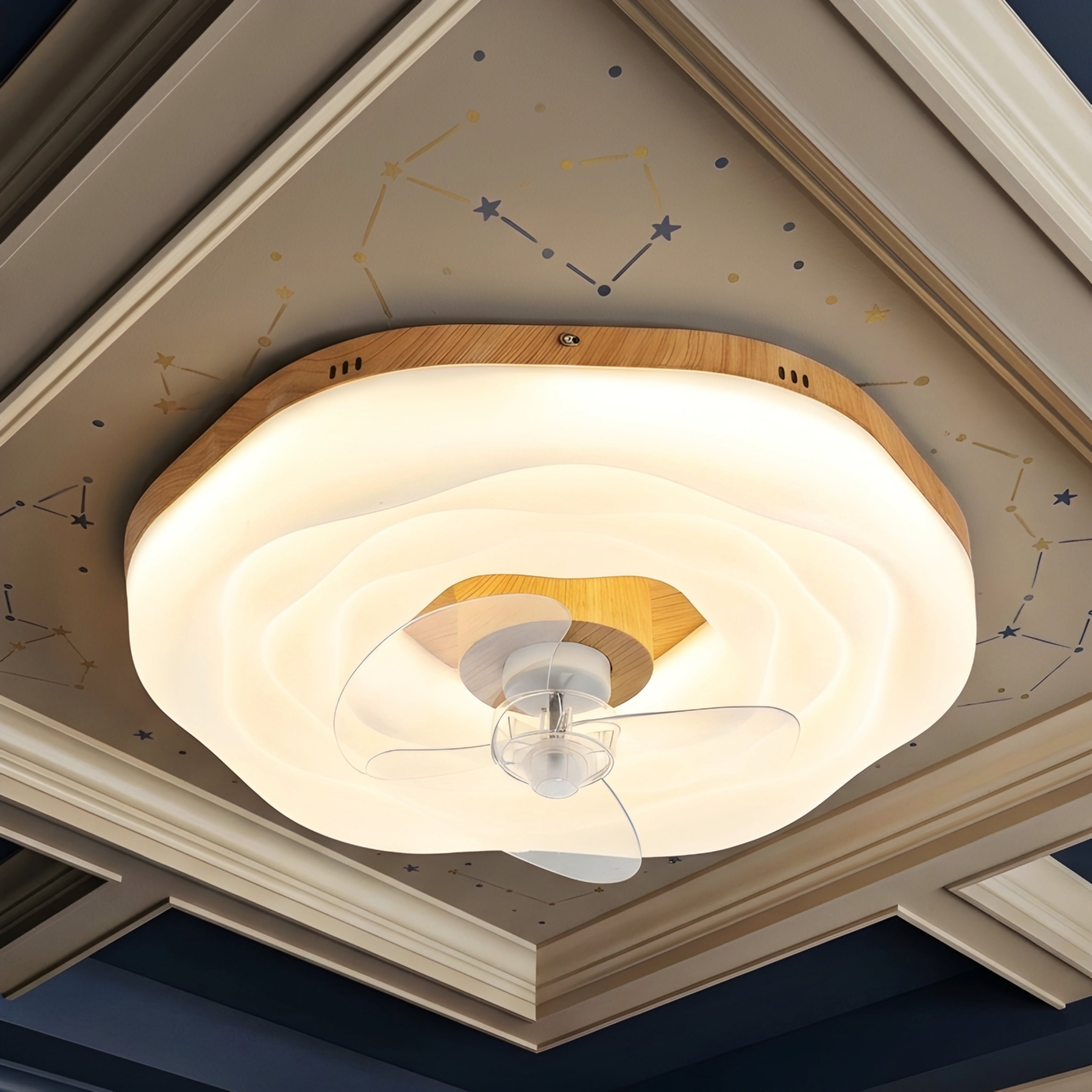 Ripley Wave Ceiling Fan Light – LED Flush Mount Modern Bedroom Living Room Lighting Fixture