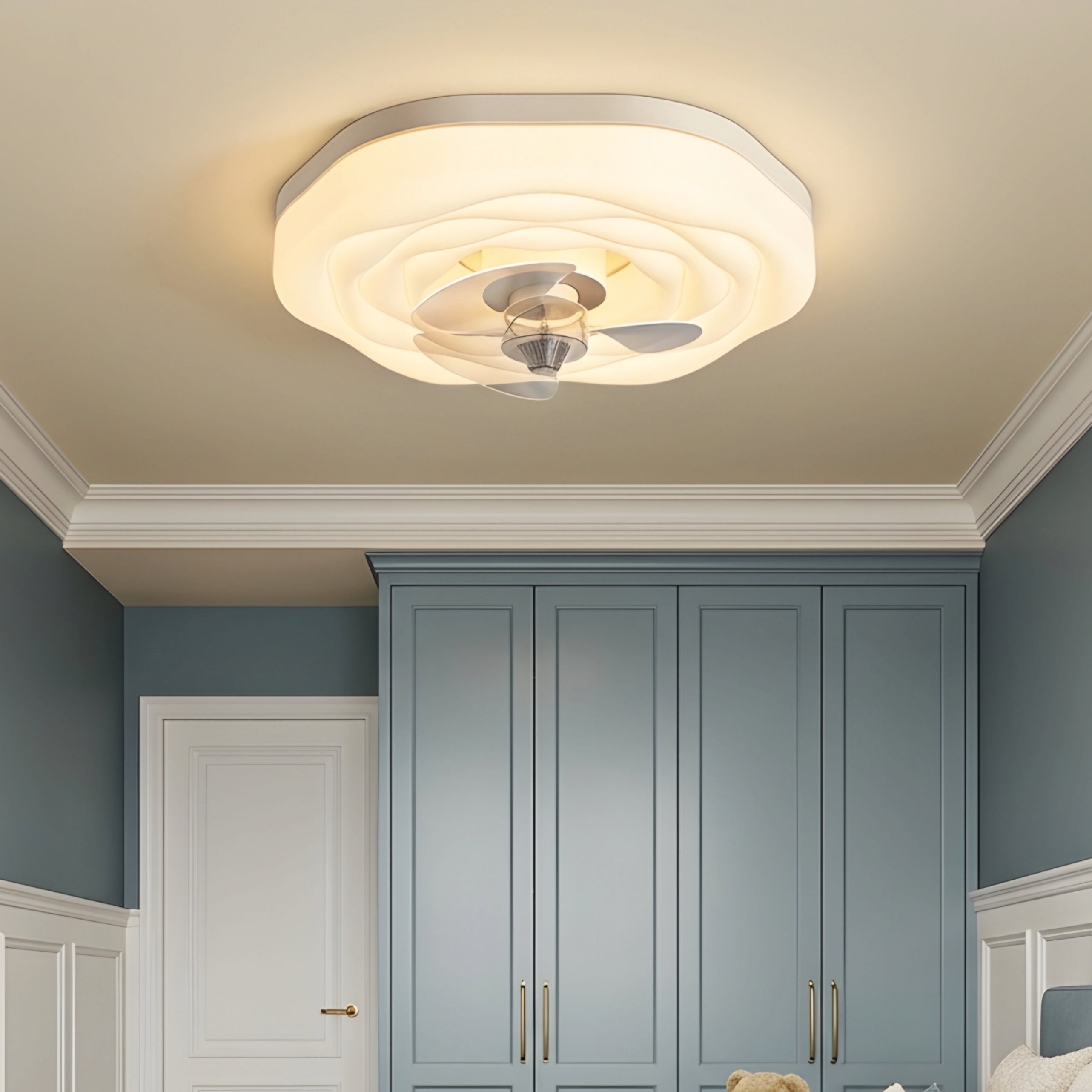 Ripley Wave Ceiling Fan Light – LED Flush Mount Modern Bedroom Living Room Lighting Fixture