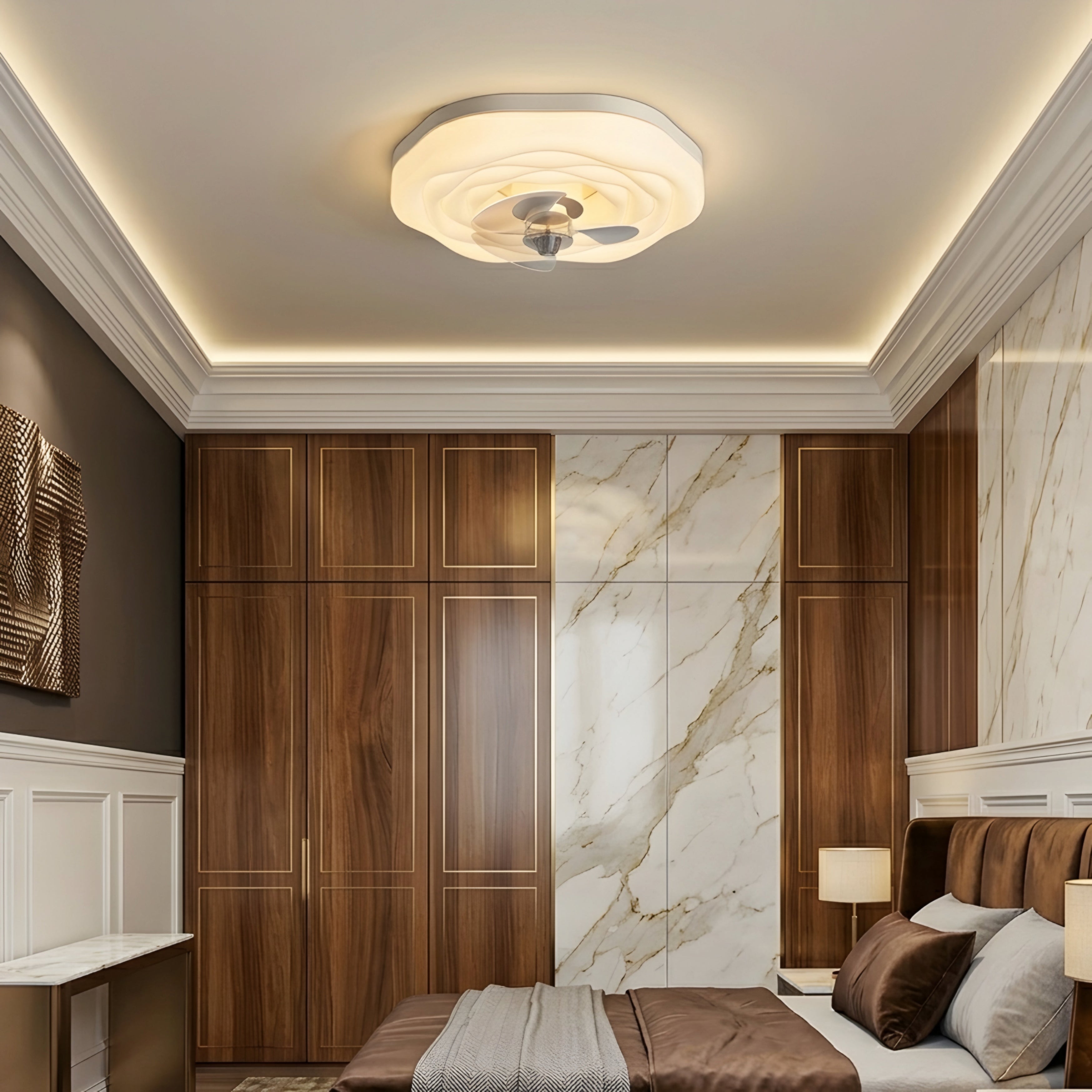 Ripley Wave Ceiling Fan Light – LED Flush Mount Modern Bedroom Living Room Lighting Fixture