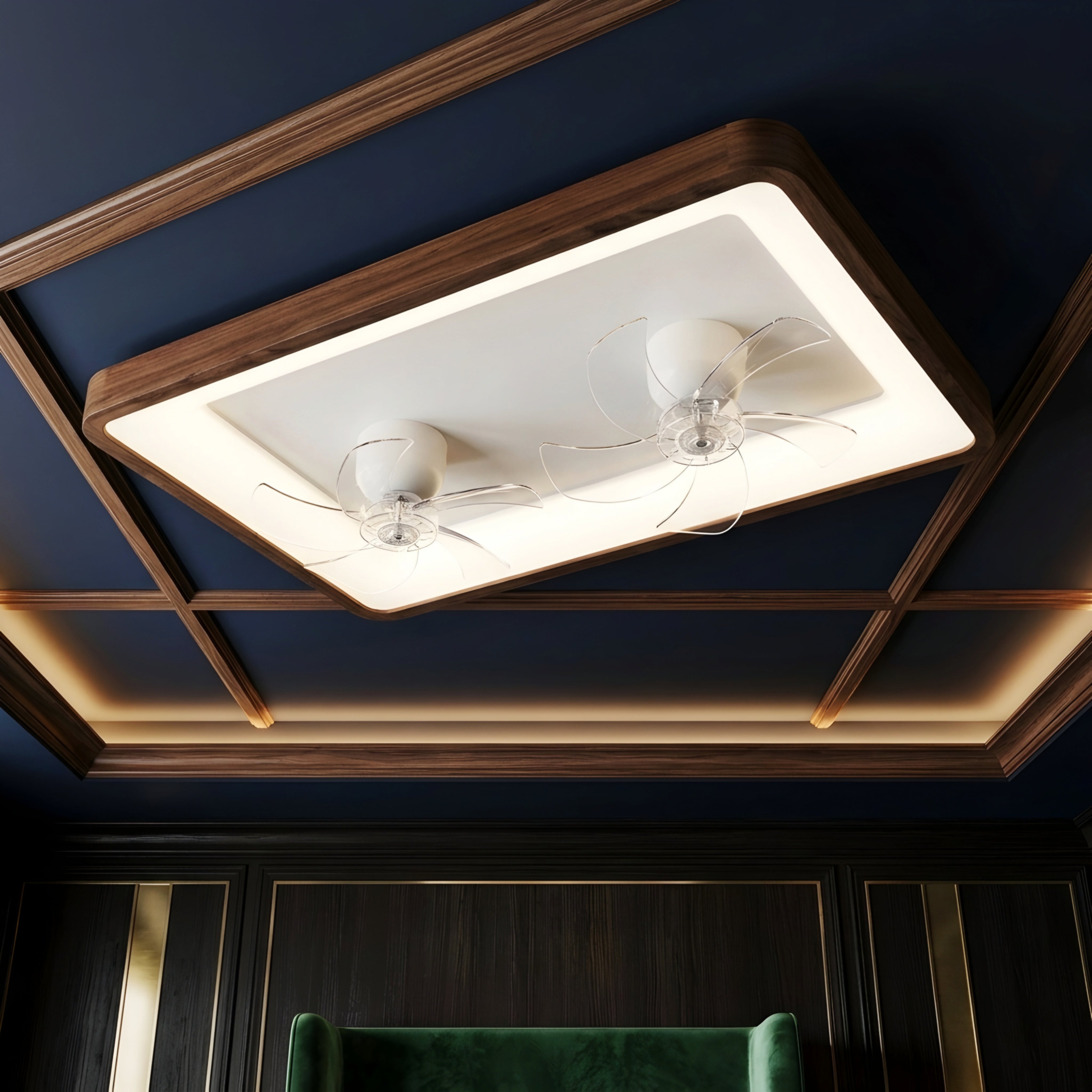 Breeze Walnut Ceiling Fan Light – LED Flush Mount Wood Frame Decorative Lighting Living Room Bedroom