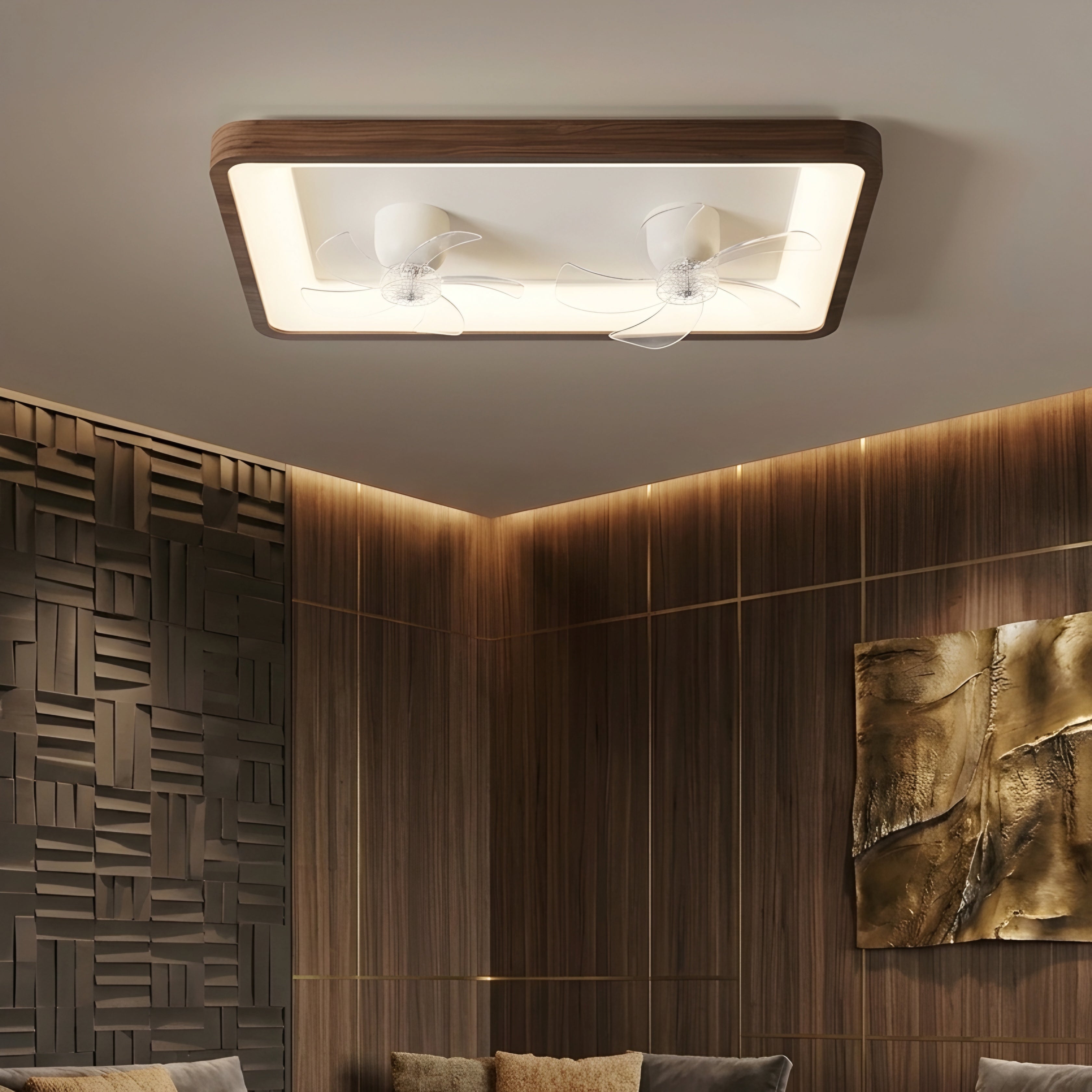 Breeze Walnut Ceiling Fan Light – LED Flush Mount Wood Frame Decorative Lighting Living Room Bedroom