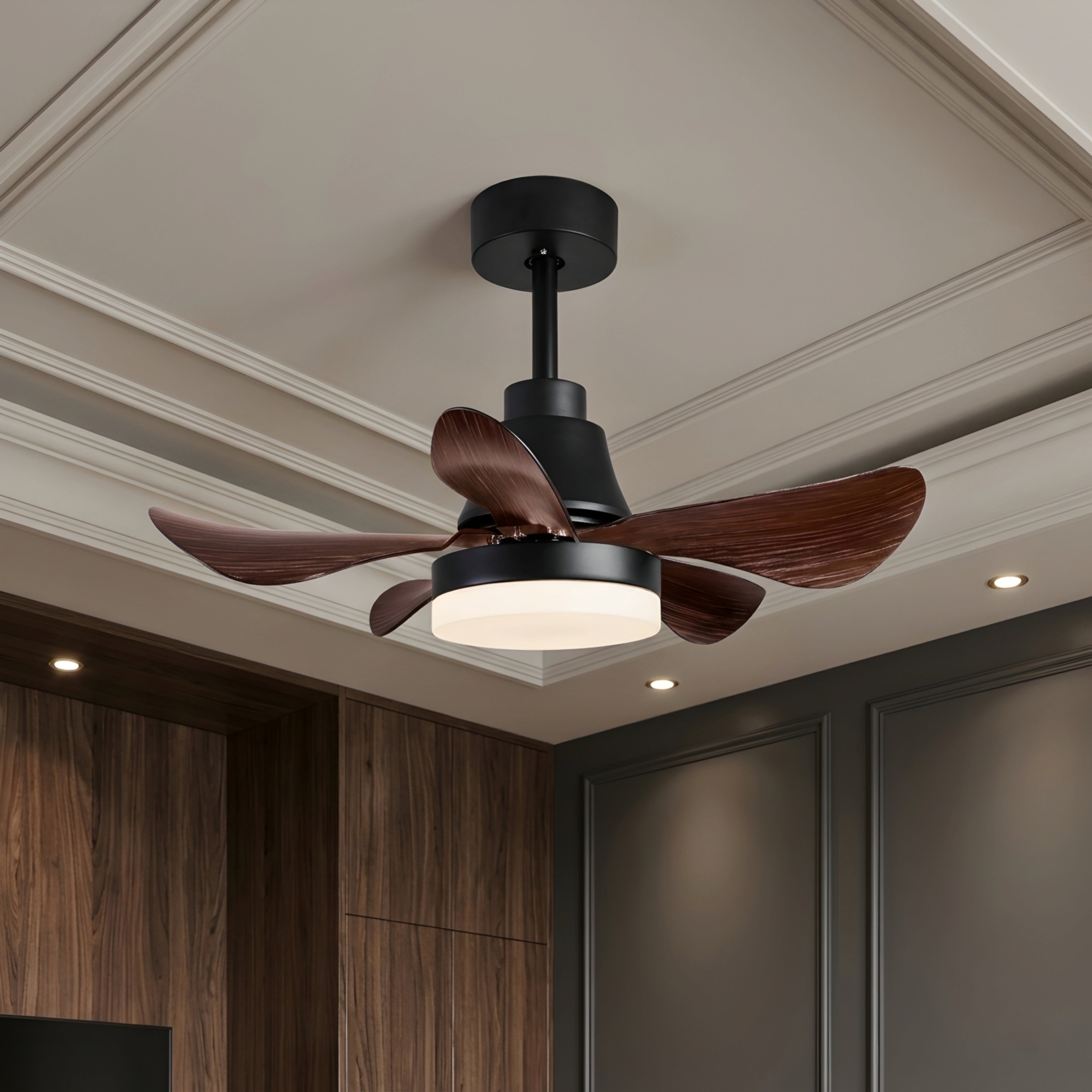 Corvain Wave Ceiling Fan – LED Light Modern Black Wood Blade Bedroom Living Room Decorative Lighting