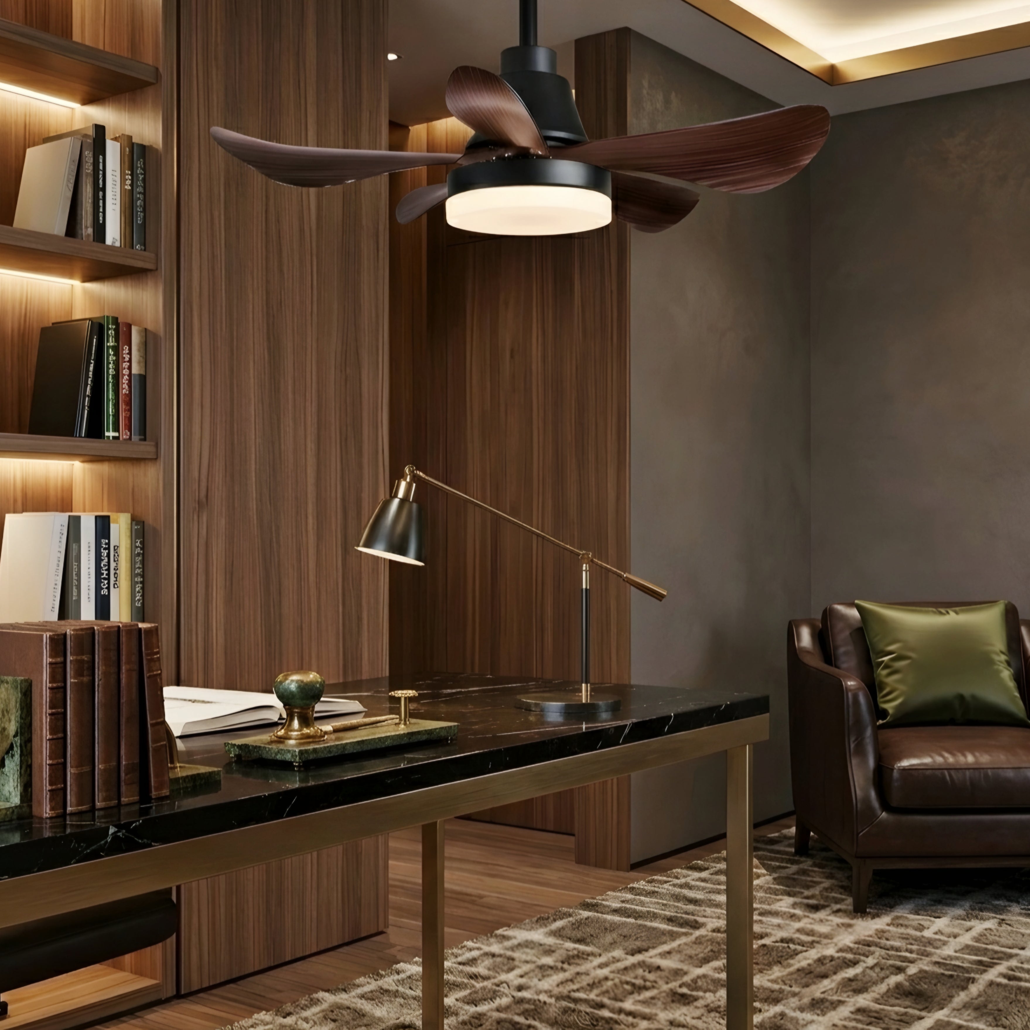 Corvain Wave Ceiling Fan – LED Light Modern Black Wood Blade Bedroom Living Room Decorative Lighting
