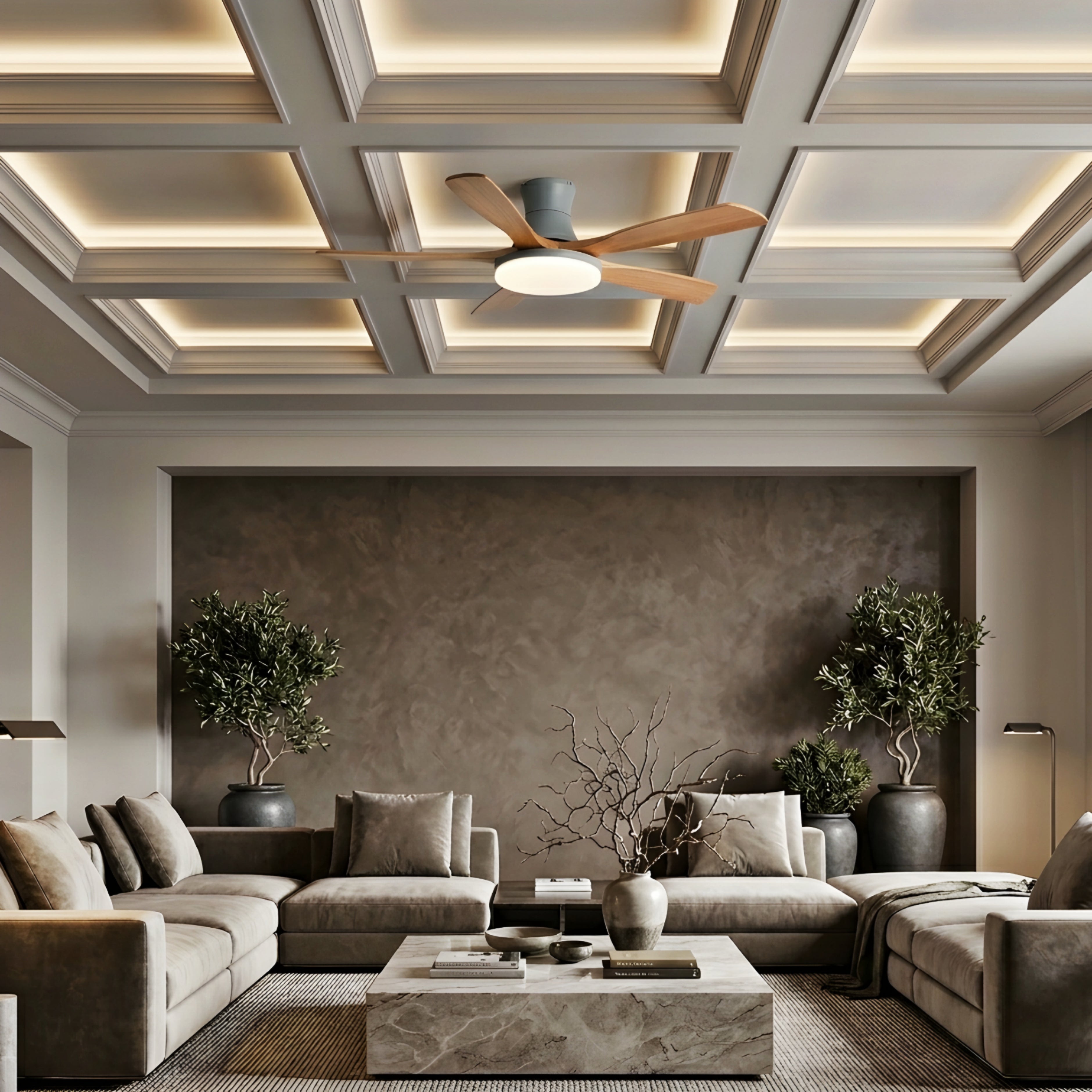 Venara Flush Mount Ceiling Fan – LED Light Low Profile Wood Blade Modern Bedroom Living Room