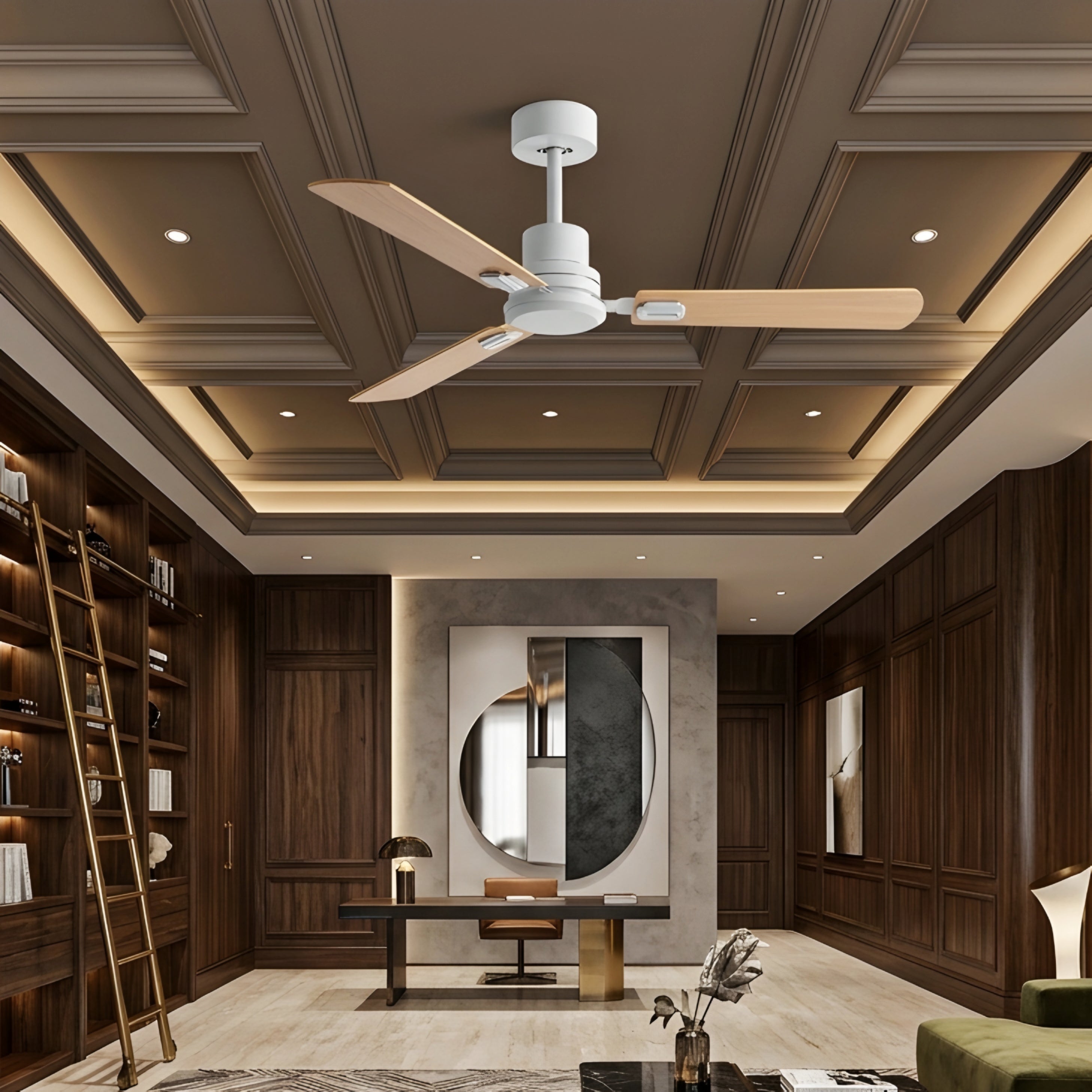 Corvex Blade Ceiling Fan – Modern Black Wood 3 Blade Industrial Flush Mount Living Room Bedroom