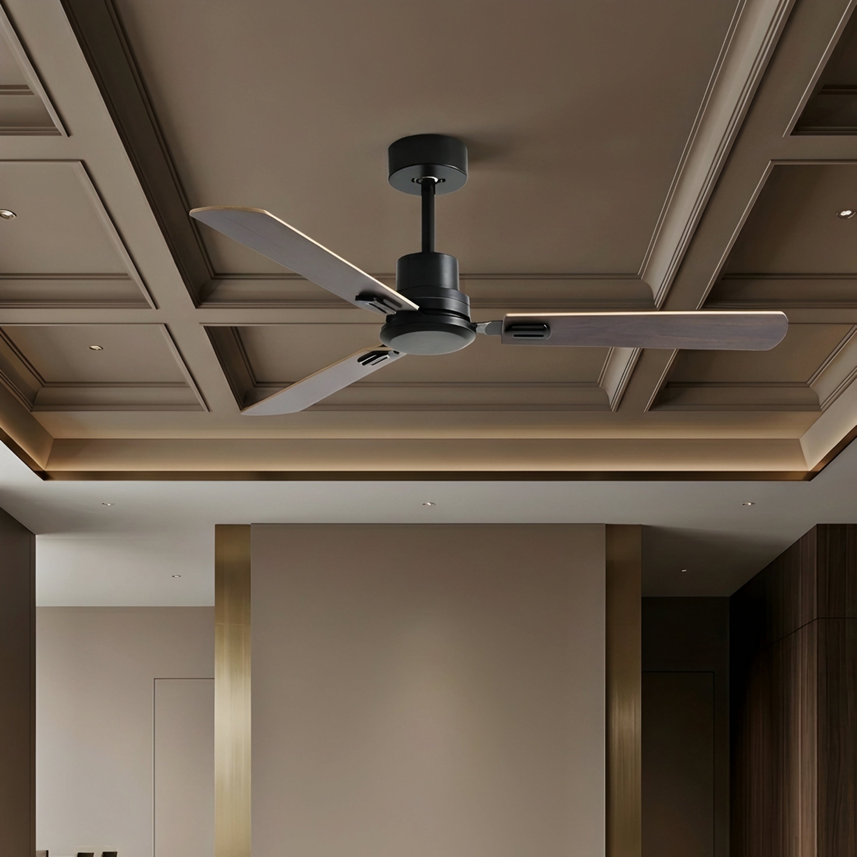 Corvex Blade Ceiling Fan – Modern Black Wood 3 Blade Industrial Flush Mount Living Room Bedroom
