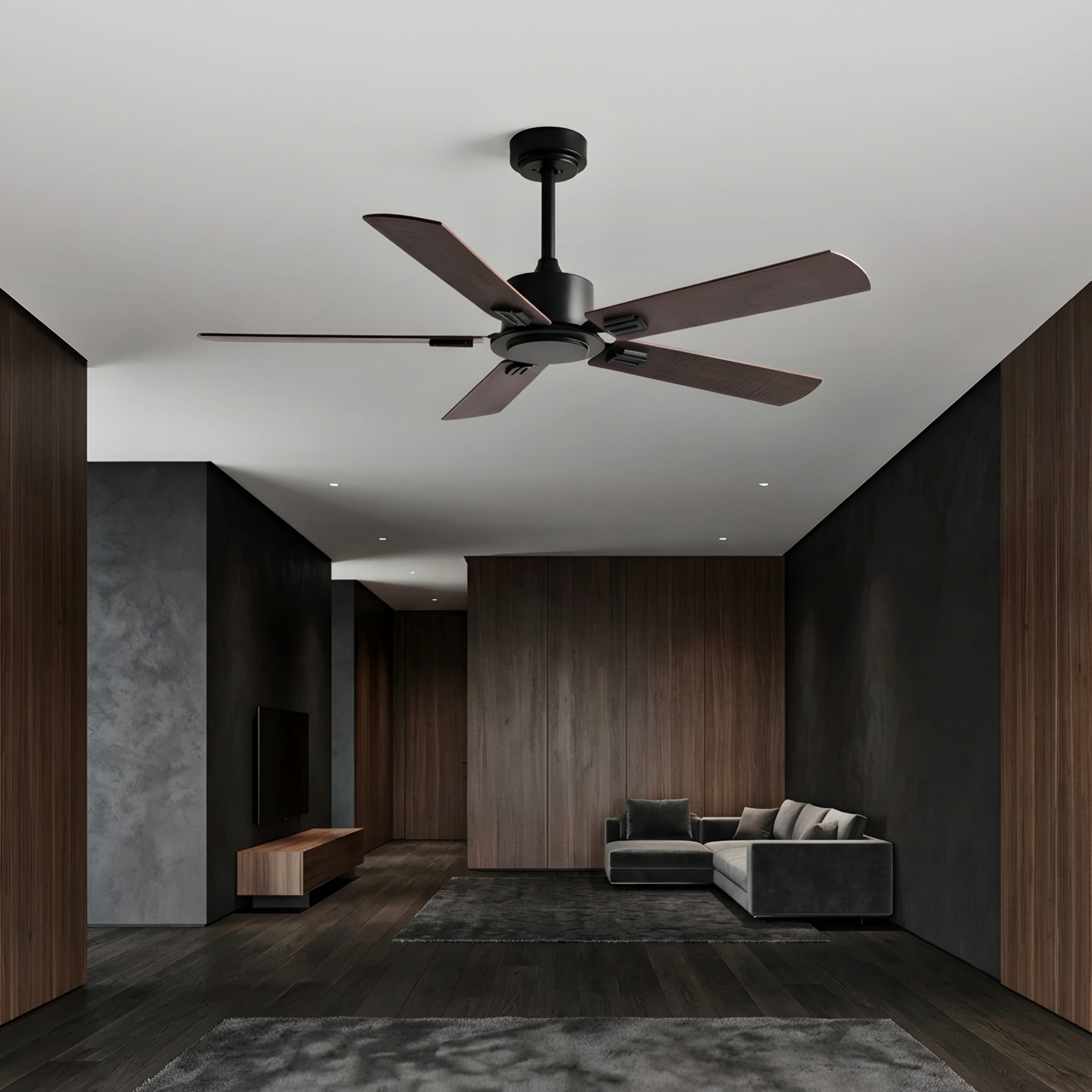 Corvex Blade Ceiling Fan – Modern Black Wood 3 Blade Industrial Flush Mount Living Room Bedroom