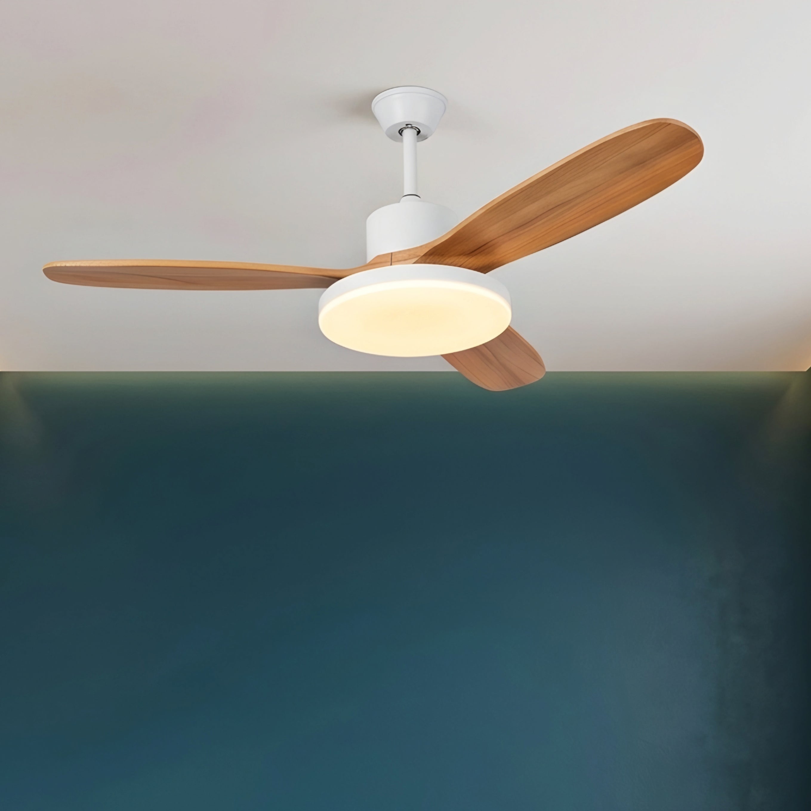 Hexton Modern Ceiling Fan – LED Integrated Light Wood Blade Black Finish Living Room Bedroom Decorative Lighting