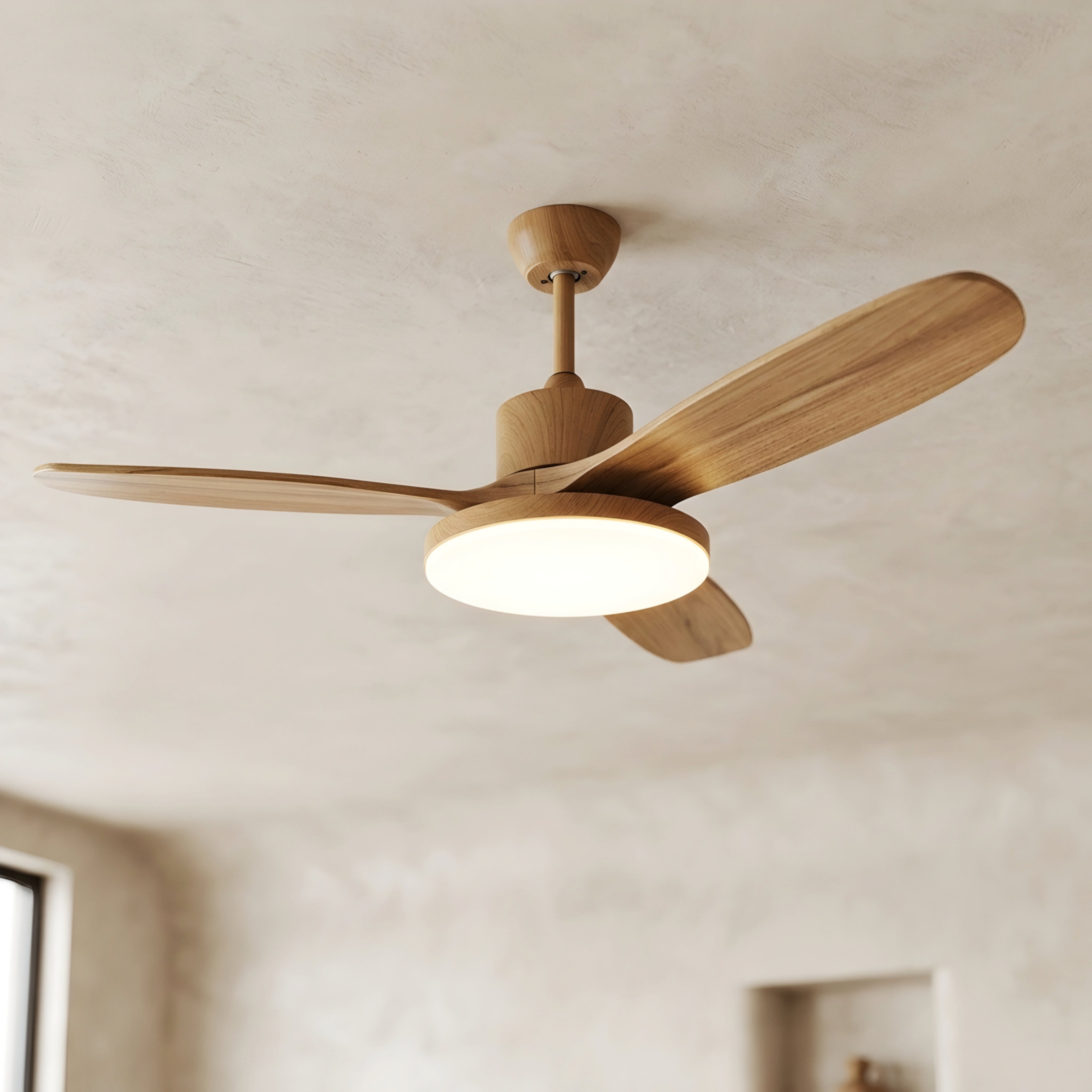 Hexton Modern Ceiling Fan – LED Integrated Light Wood Blade Black Finish Living Room Bedroom Decorative Lighting