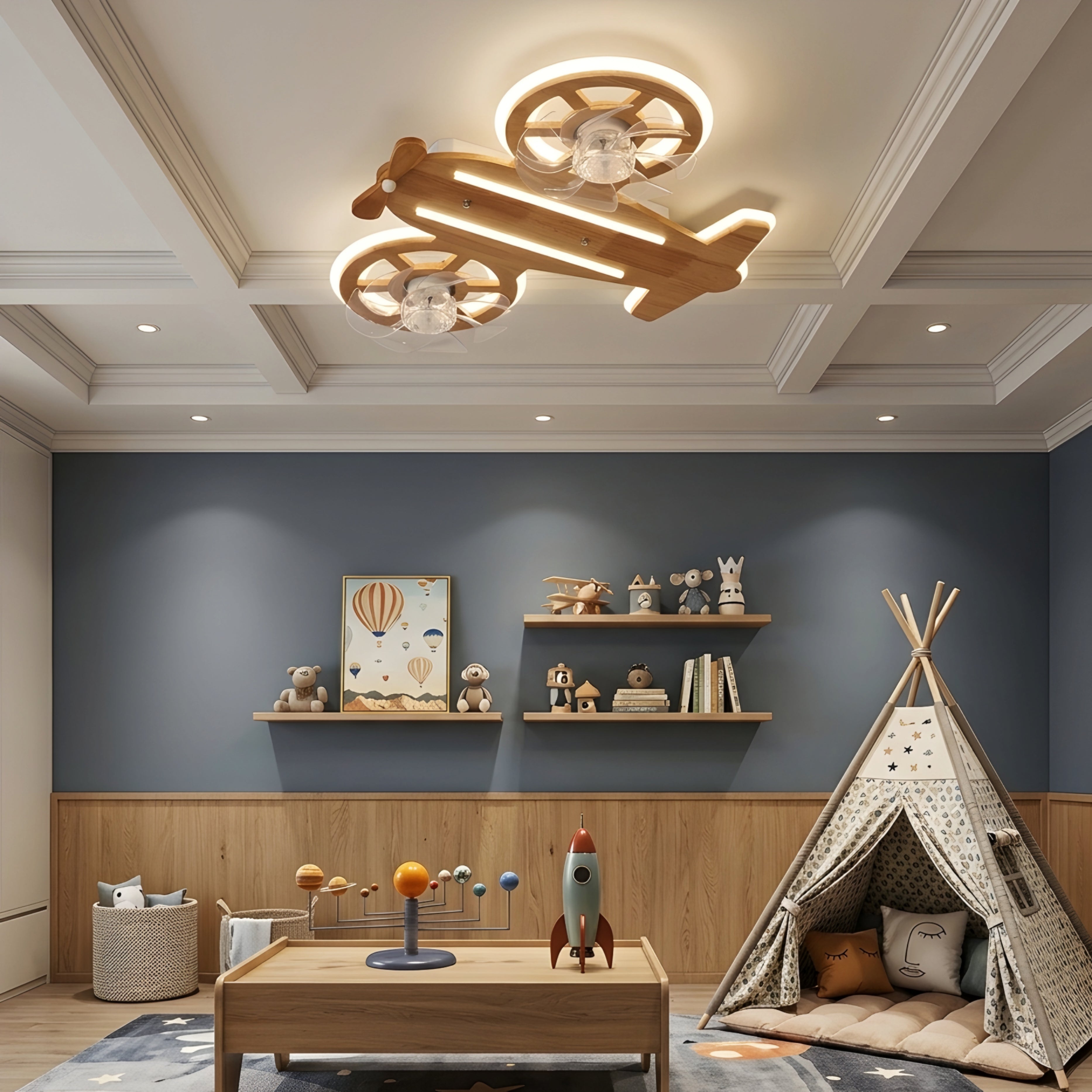 Aerovex Airplane Ceiling Fan Light – Wood Propeller Kids Room Nursery Decorative Lighting Fixture