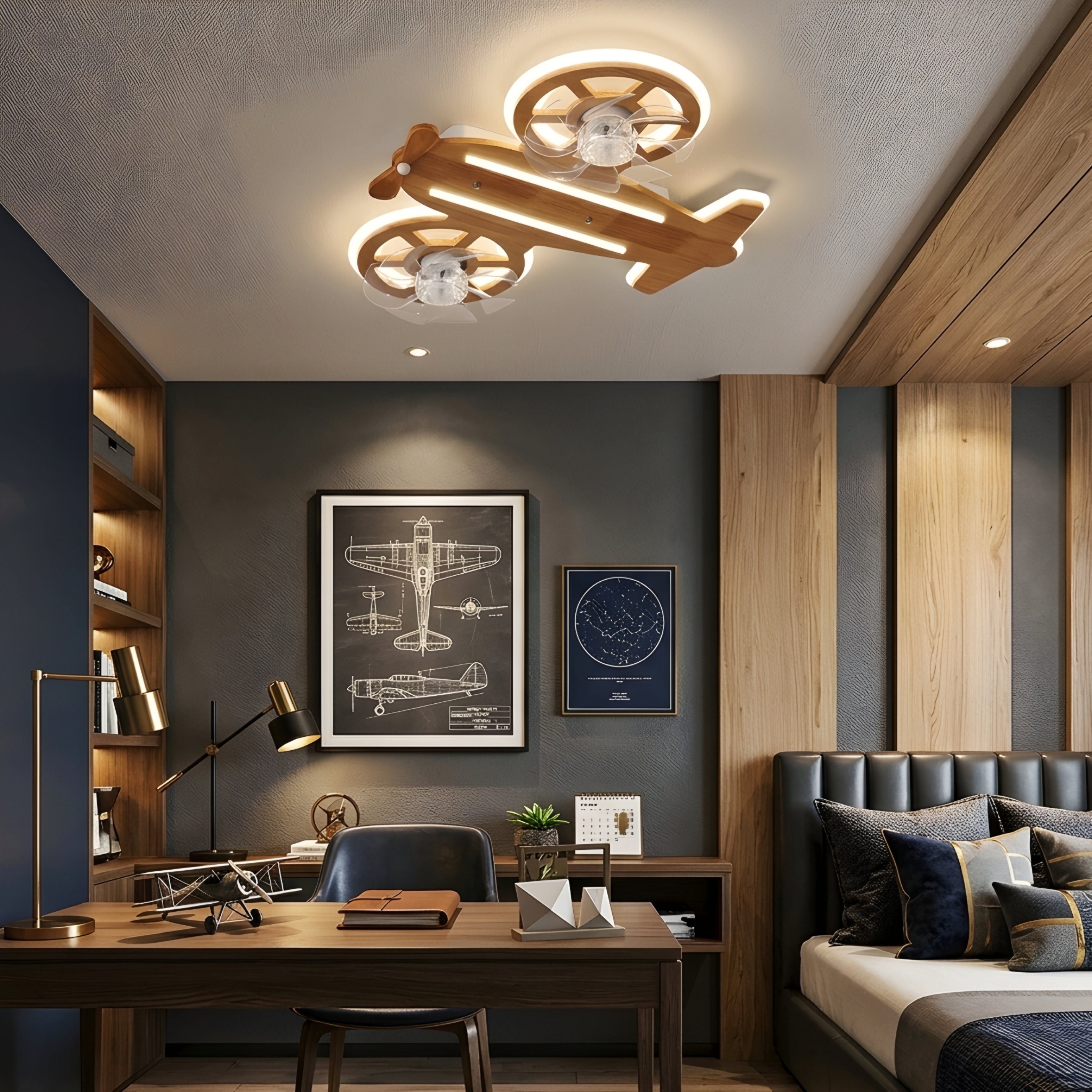 Aerovex Airplane Ceiling Fan Light – Wood Propeller Kids Room Nursery Decorative Lighting Fixture