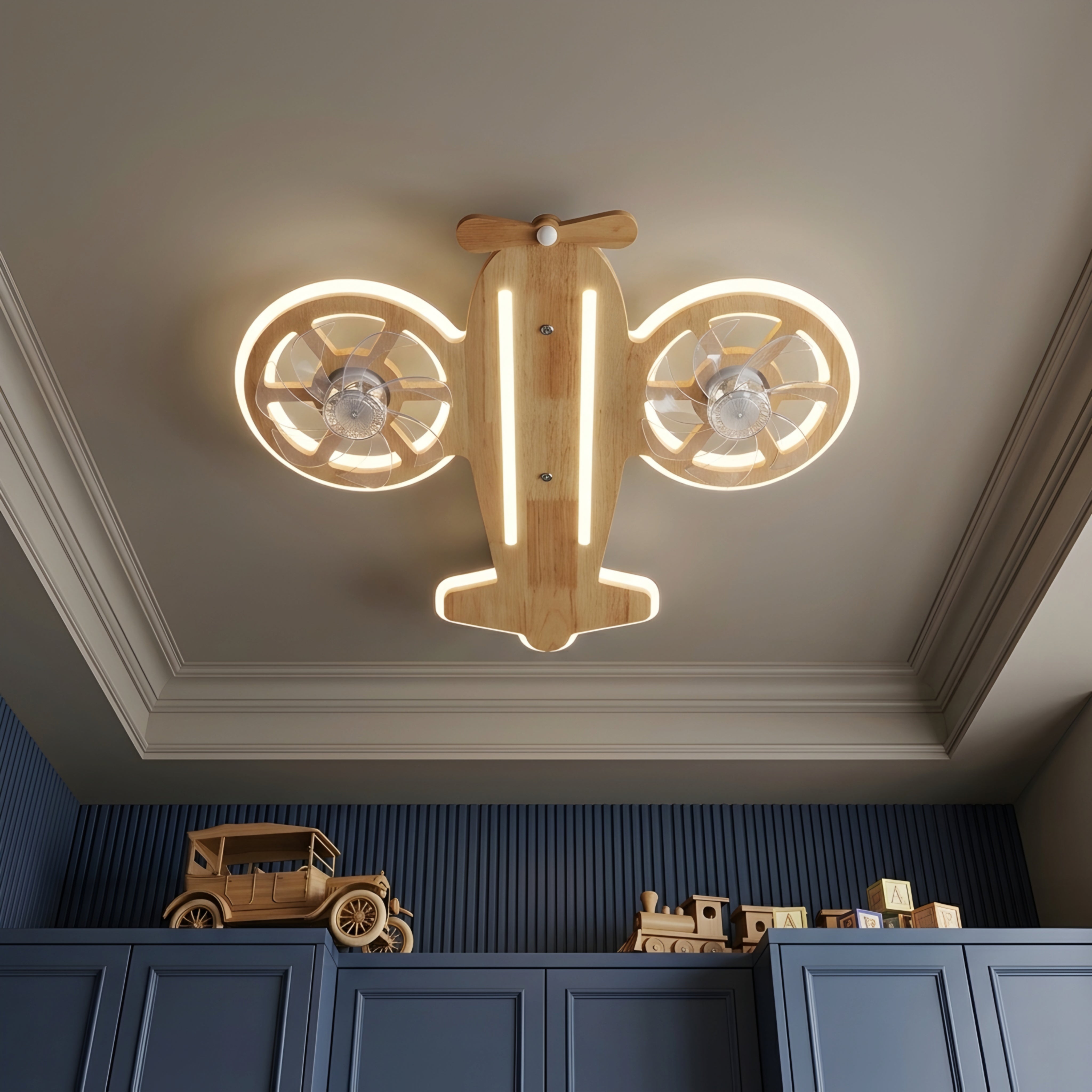 Aerovex Airplane Ceiling Fan Light – Wood Propeller Kids Room Nursery Decorative Lighting Fixture