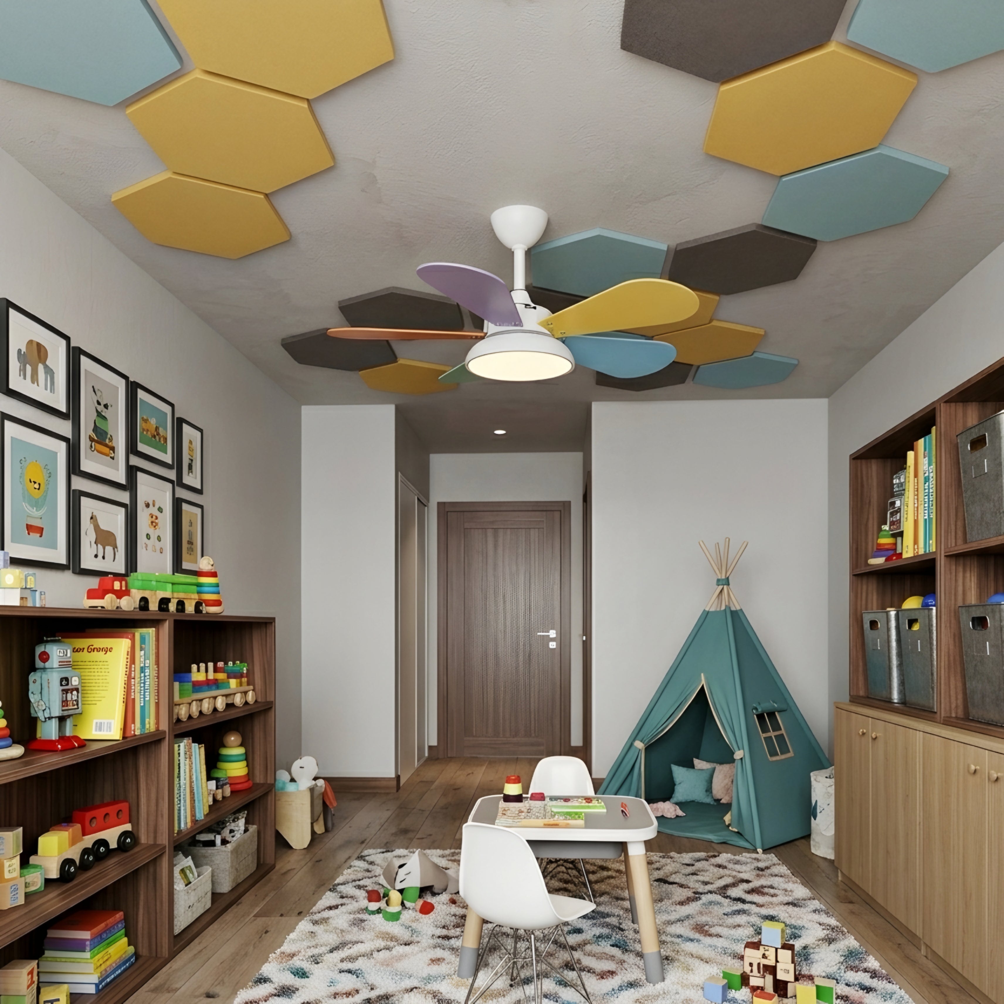 Paletto Multicolor Ceiling Fan – LED Light Kids Bedroom Playroom Modern Remote Control Quiet