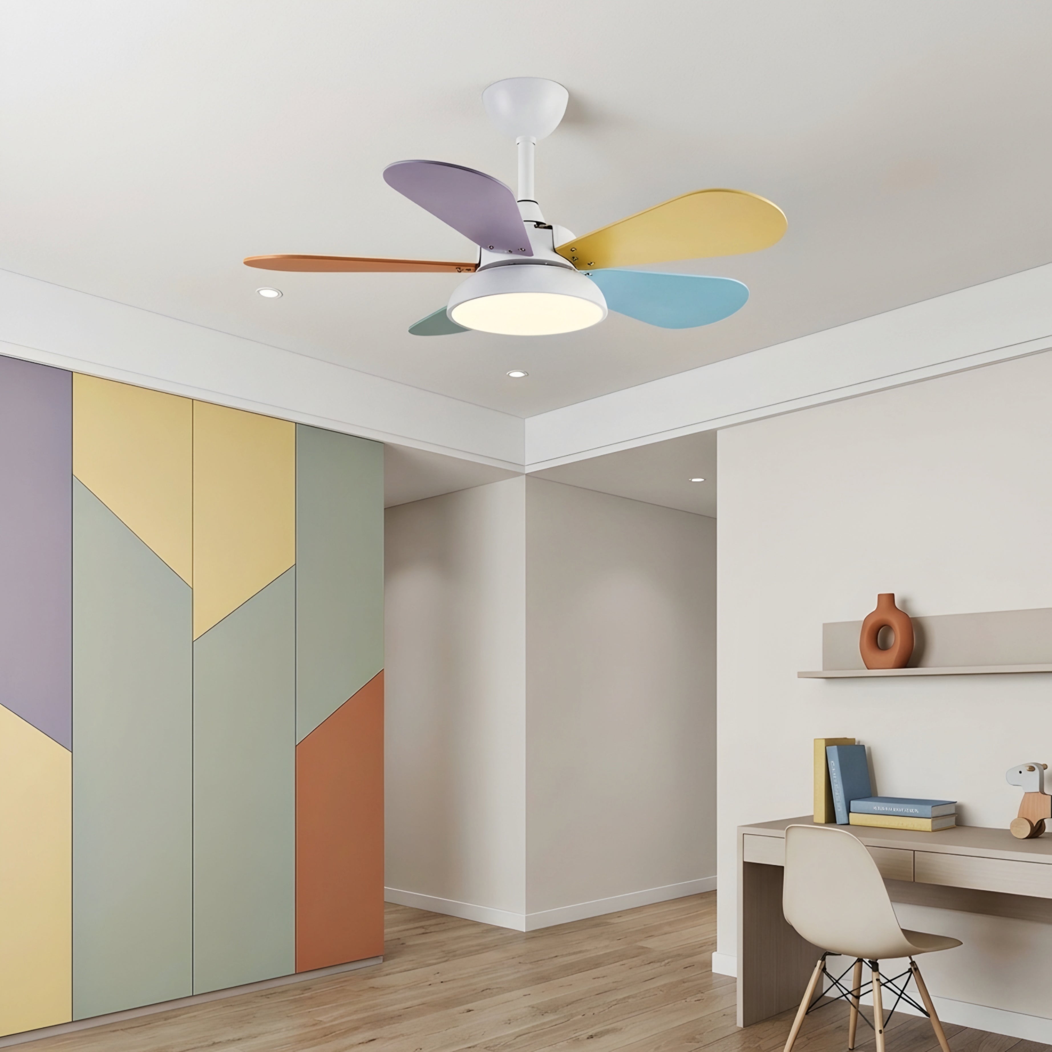 Paletto Multicolor Ceiling Fan – LED Light Kids Bedroom Playroom Modern Remote Control Quiet