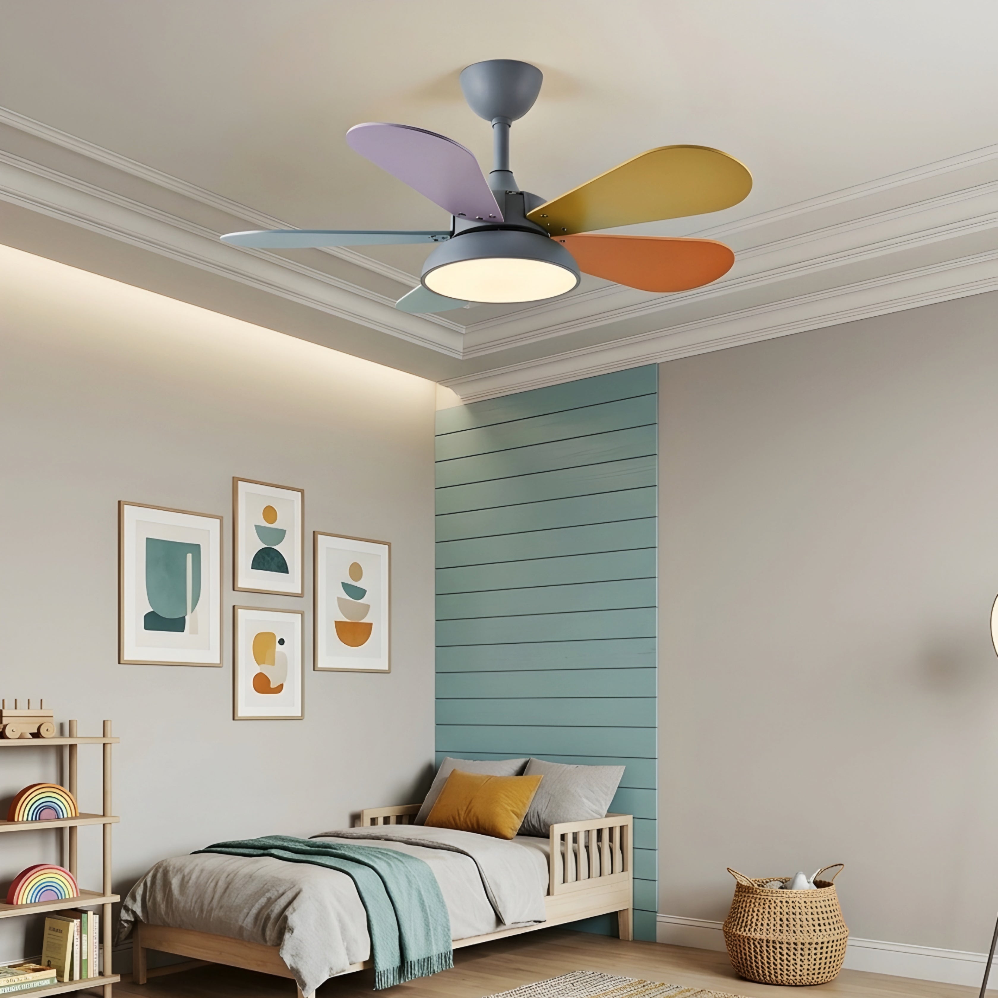 Paletto Multicolor Ceiling Fan – LED Light Kids Bedroom Playroom Modern Remote Control Quiet
