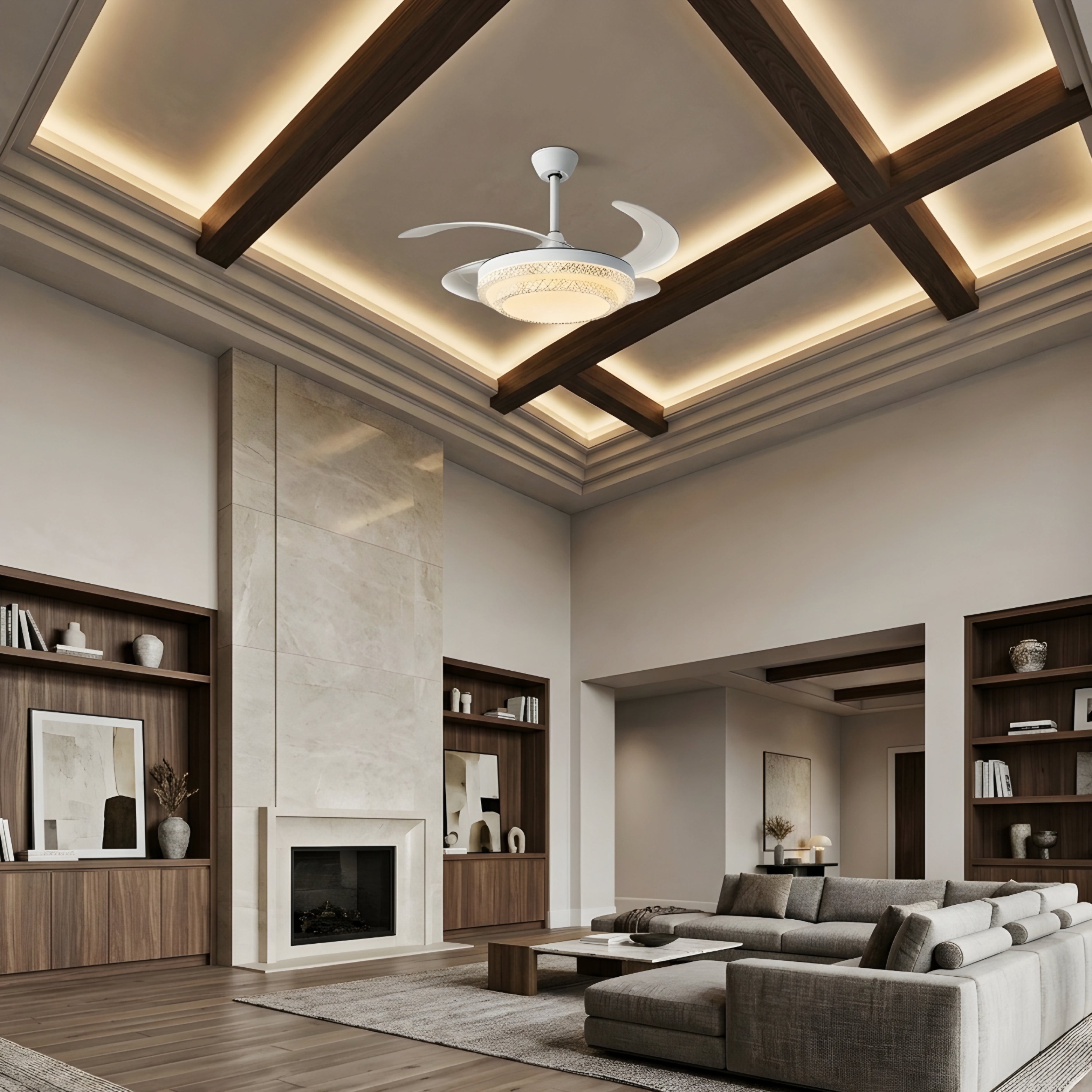 Virell Crystal Ceiling Fan Light – Retractable Blades LED Modern White Decorative Lighting Fixture