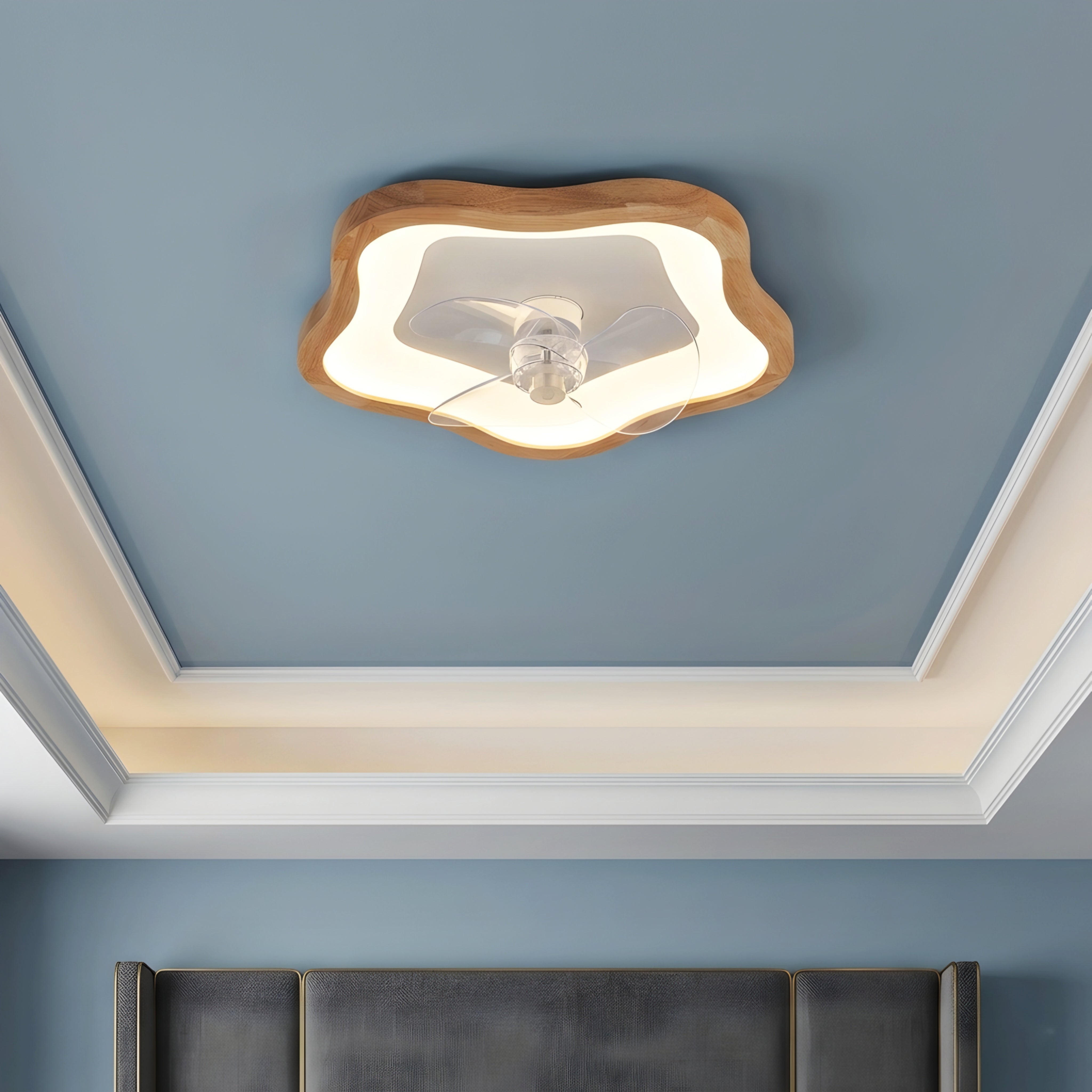 Rimwood Flow Ceiling Fan Light – LED Modern Wood Flush Mount Bedroom Living Room Decorative Lighting