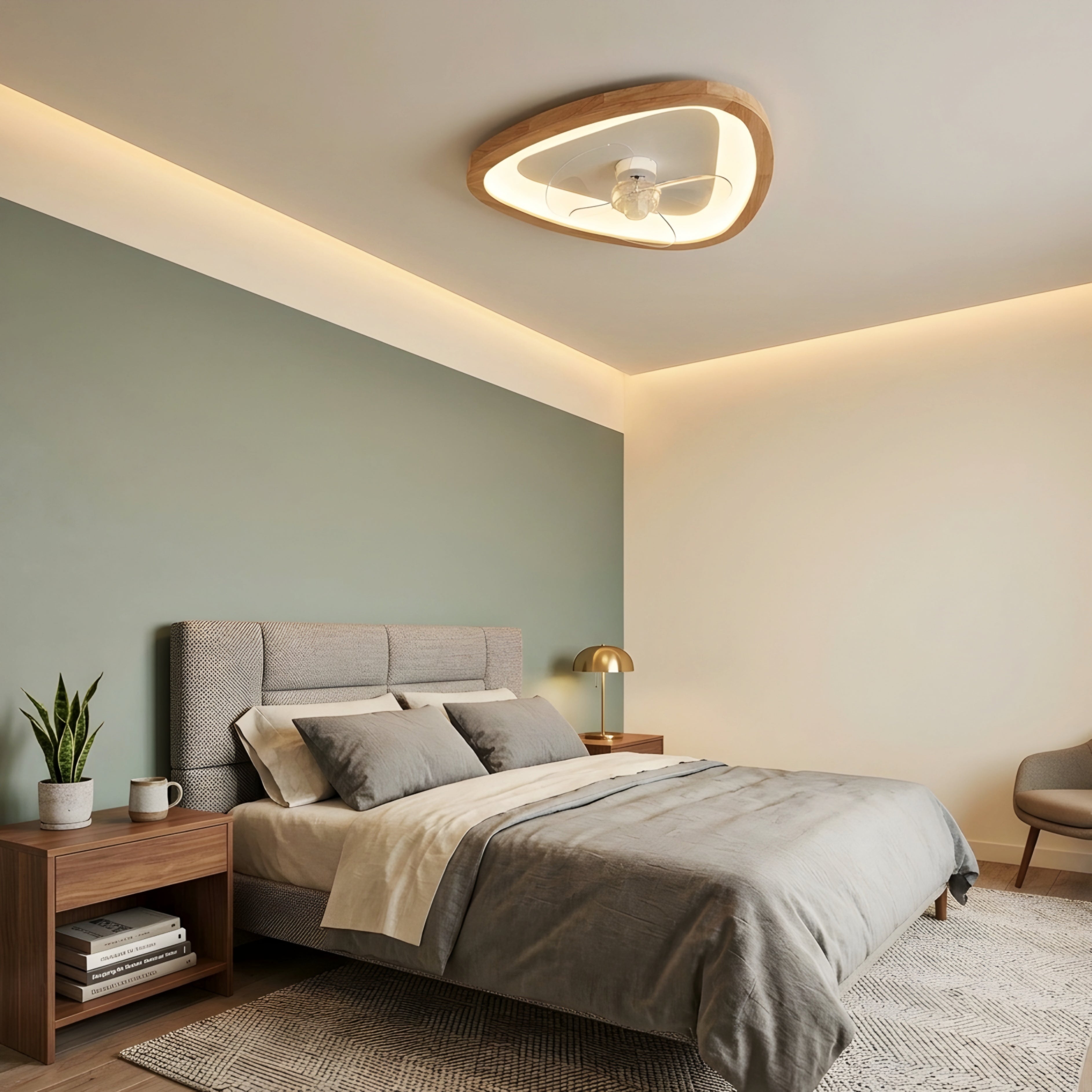 Rimwood Flow Ceiling Fan Light – LED Modern Wood Flush Mount Bedroom Living Room Decorative Lighting