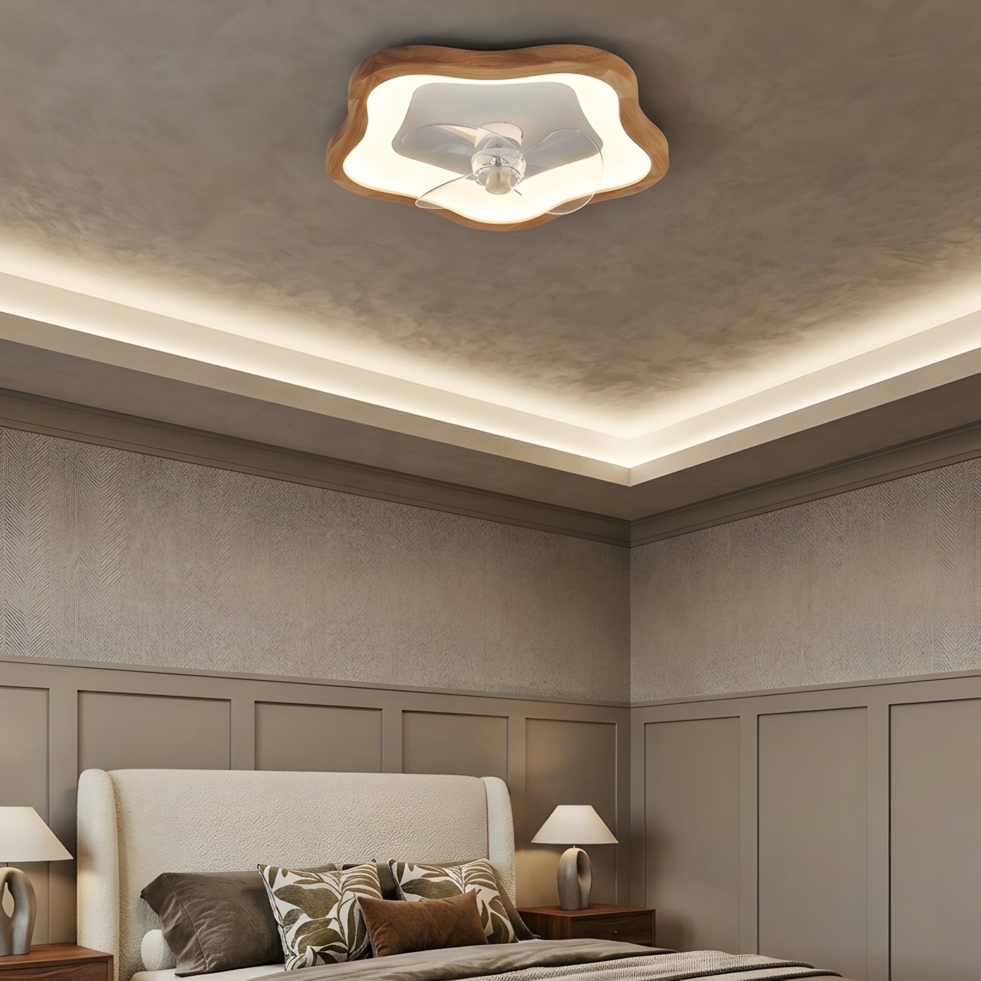 Rimwood Flow Ceiling Fan Light – LED Modern Wood Flush Mount Bedroom Living Room Decorative Lighting