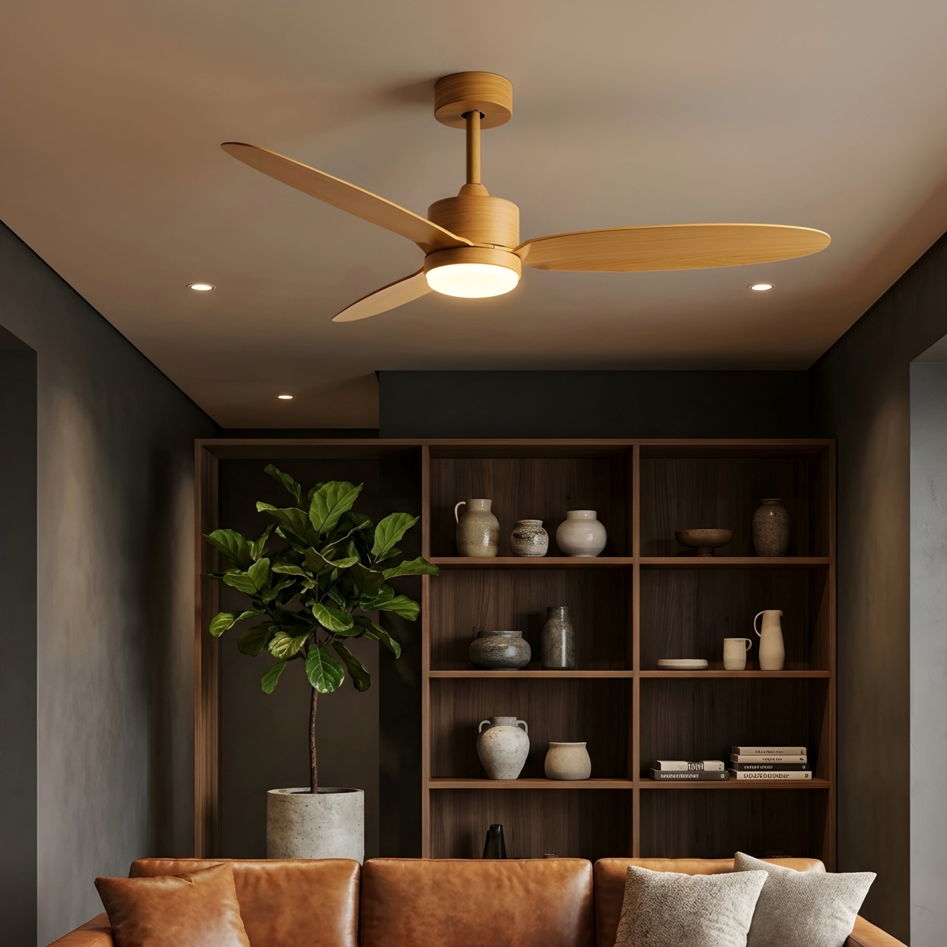 Hexton Aero Ceiling Fan – Modern Wood Finish Bedroom Living Room LED Light Remote Control Quiet