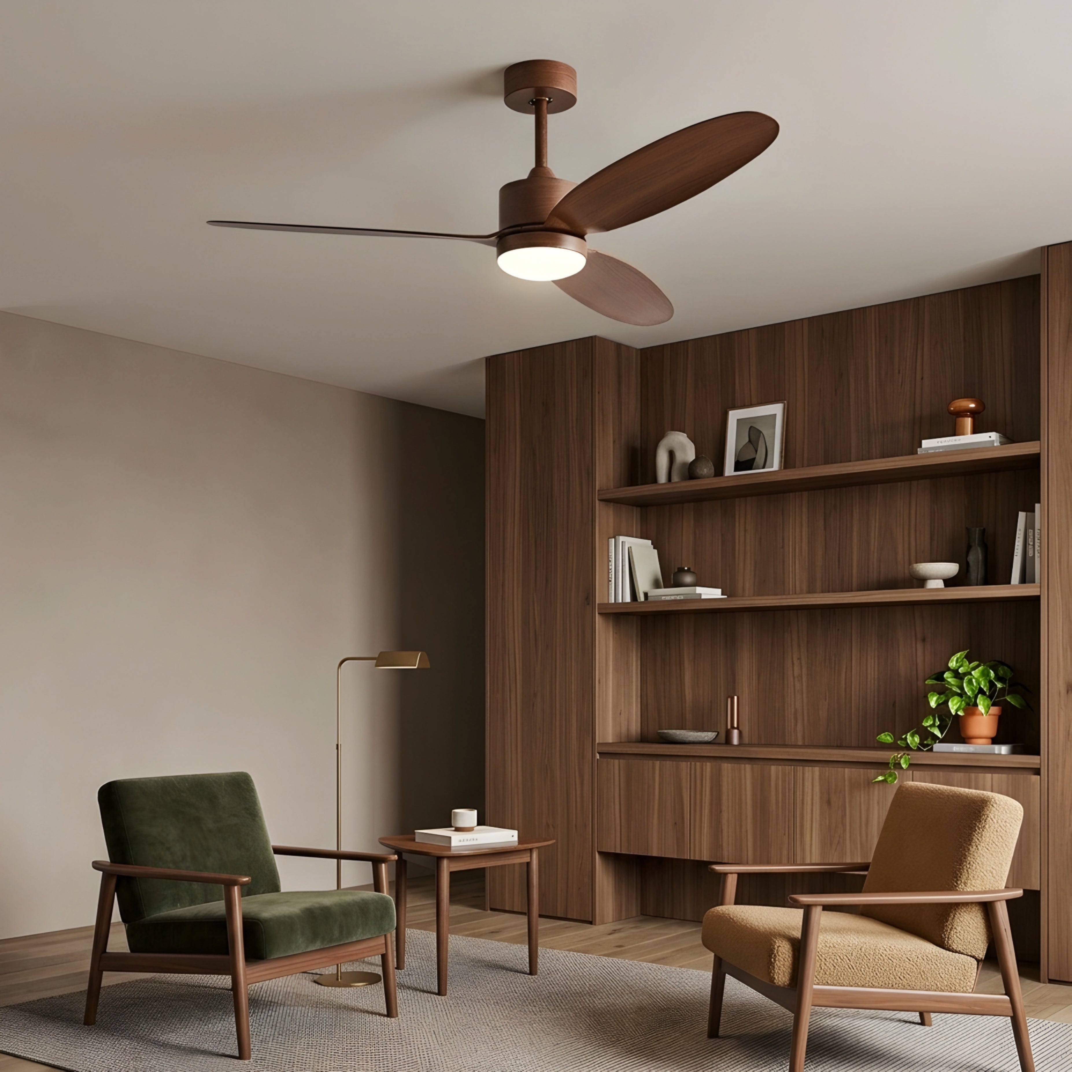 Hexton Aero Ceiling Fan – Modern Wood Finish Bedroom Living Room LED Light Remote Control Quiet