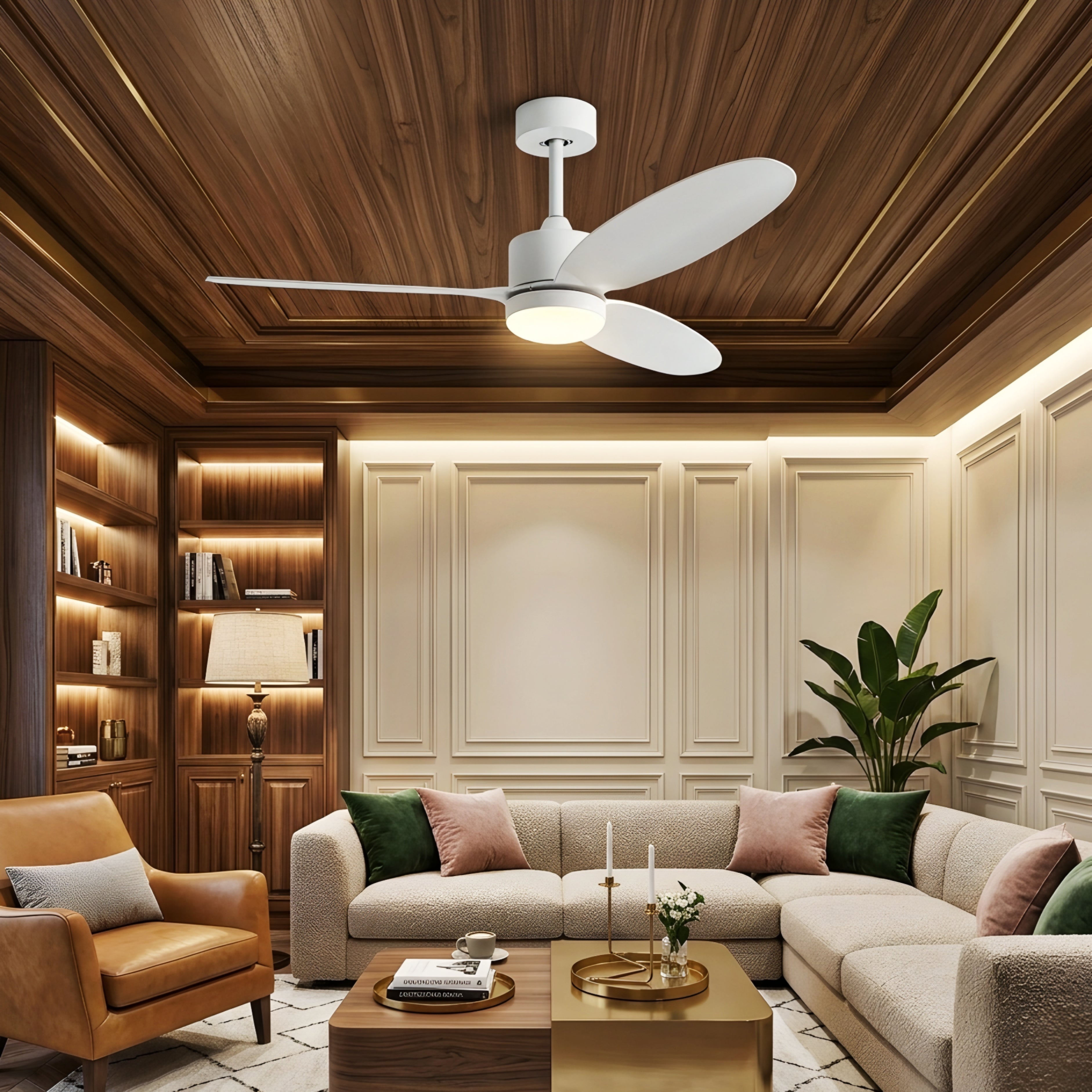 Hexton Aero Ceiling Fan – Modern Wood Finish Bedroom Living Room LED Light Remote Control Quiet