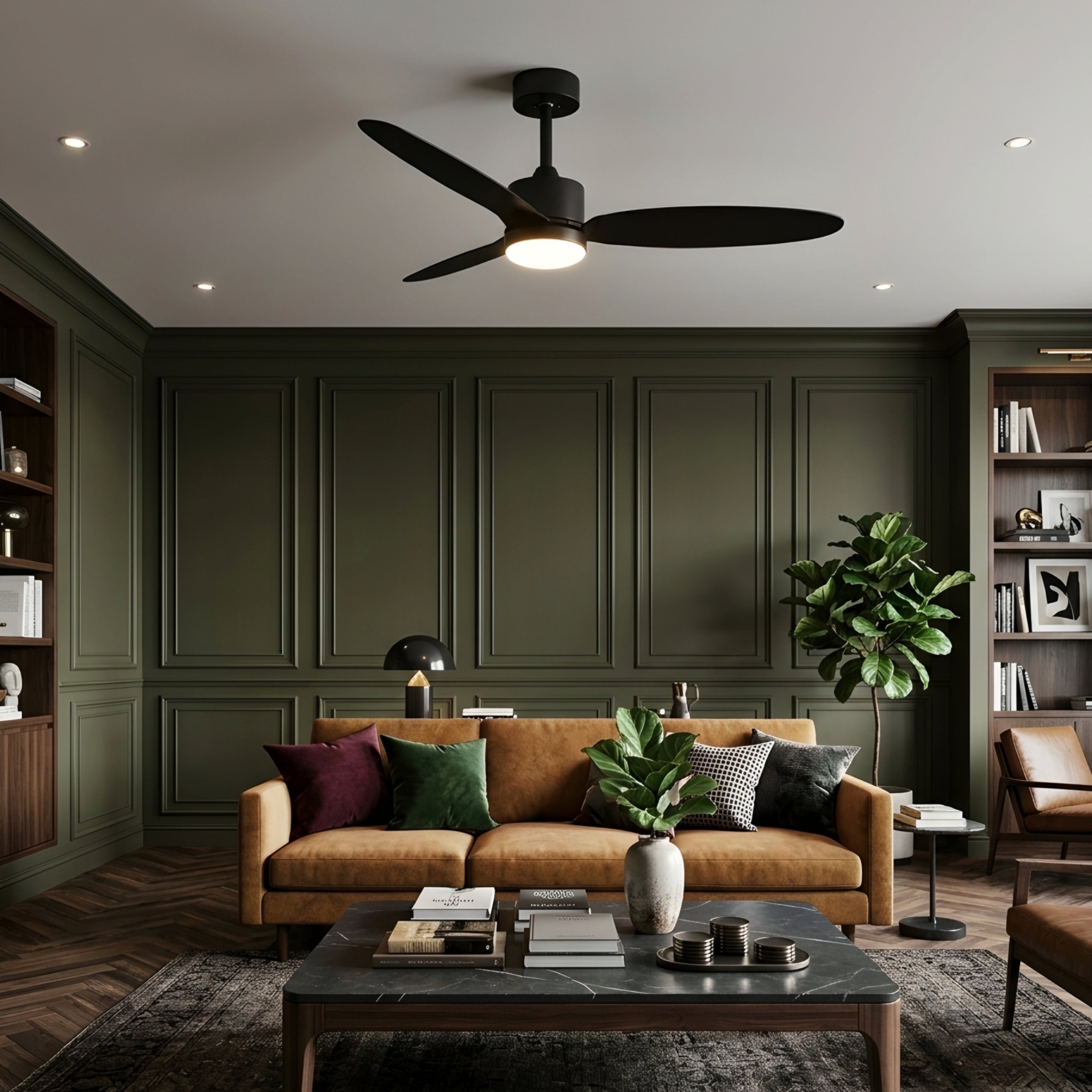 Hexton Aero Ceiling Fan – Modern Wood Finish Bedroom Living Room LED Light Remote Control Quiet
