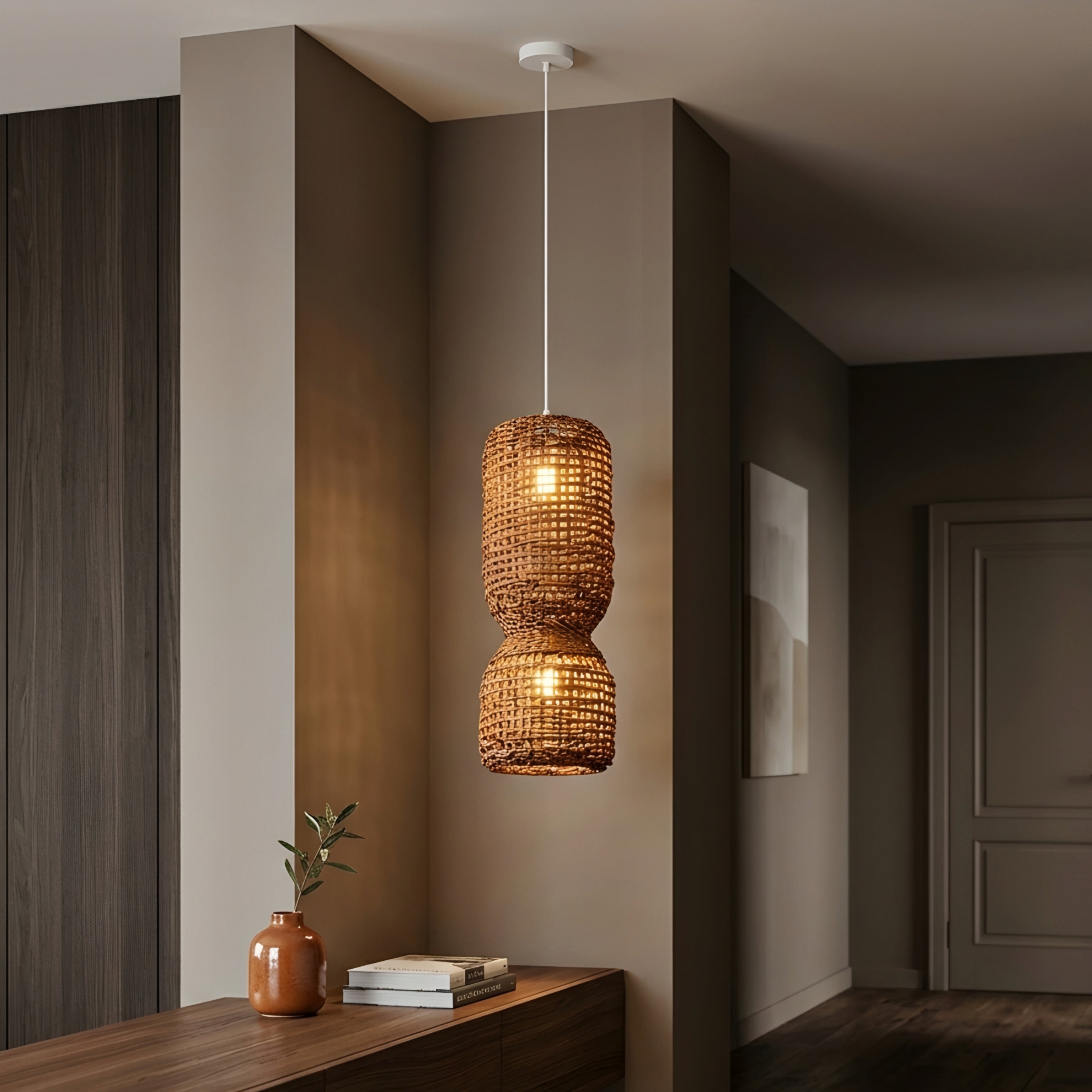 Bayana Woven Pendant Light – Rattan Handwoven Boho Decorative Lighting Dining Room Kitchen Island