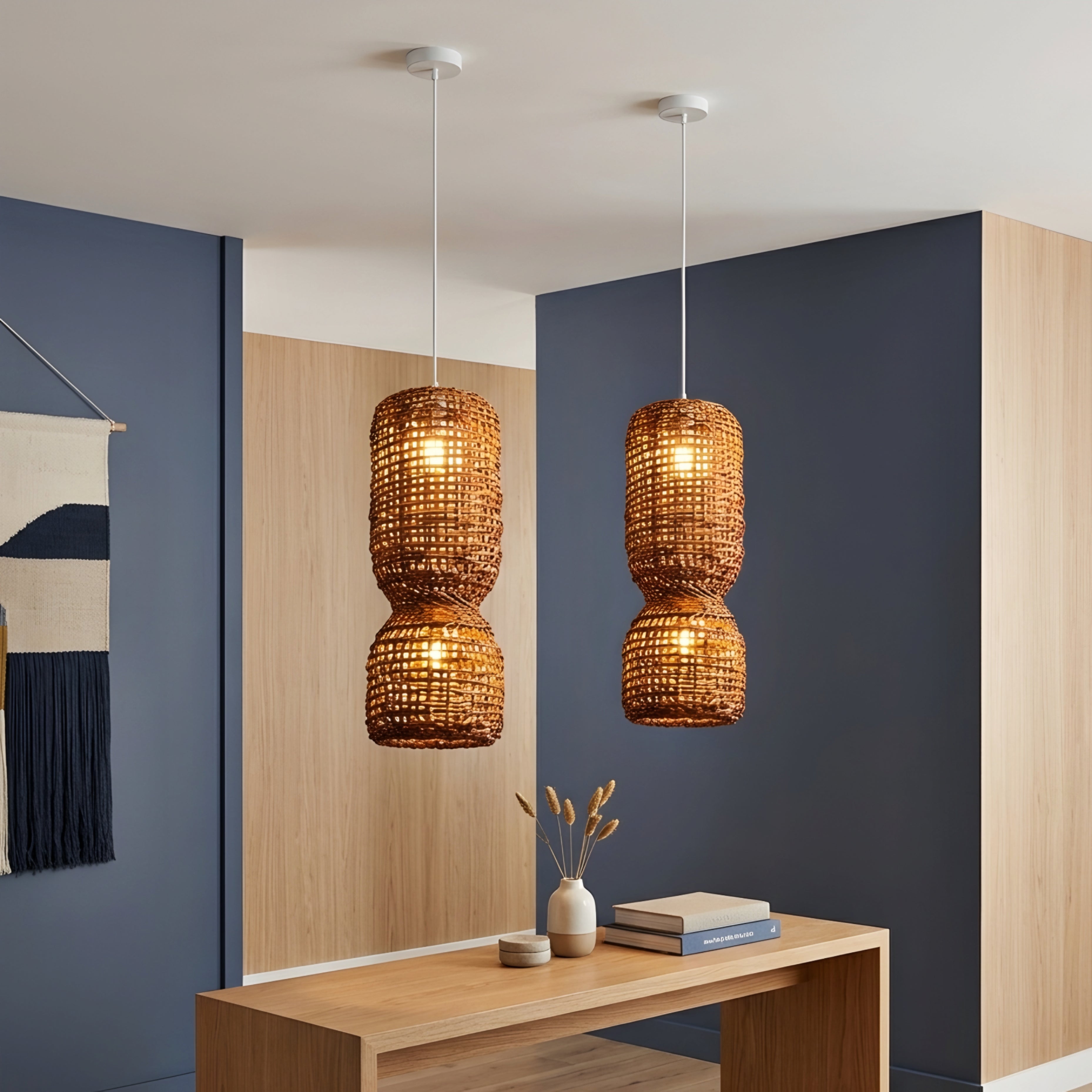 Bayana Woven Pendant Light – Rattan Handwoven Boho Decorative Lighting Dining Room Kitchen Island