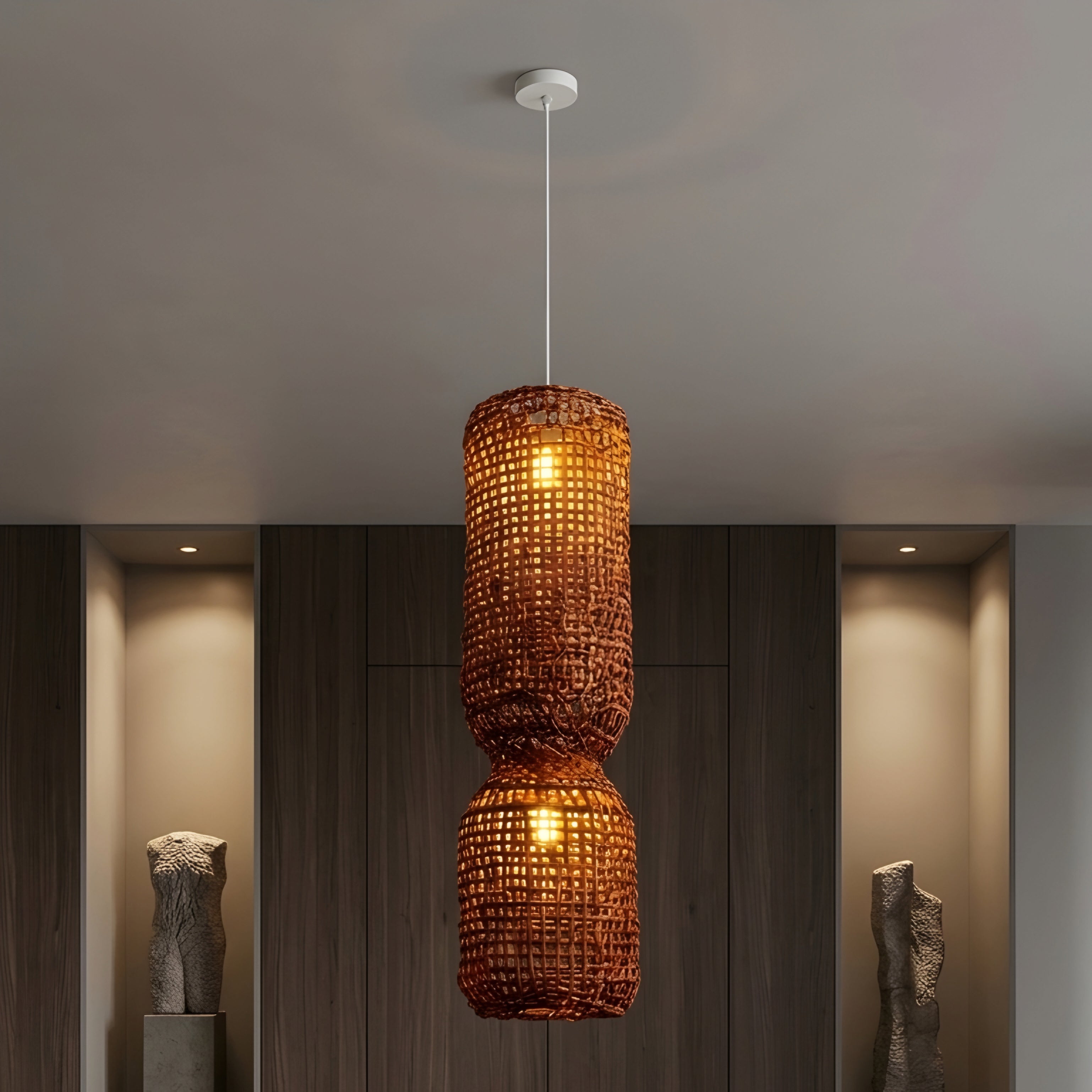 Bayana Woven Pendant Light – Rattan Handwoven Boho Decorative Lighting Dining Room Kitchen Island