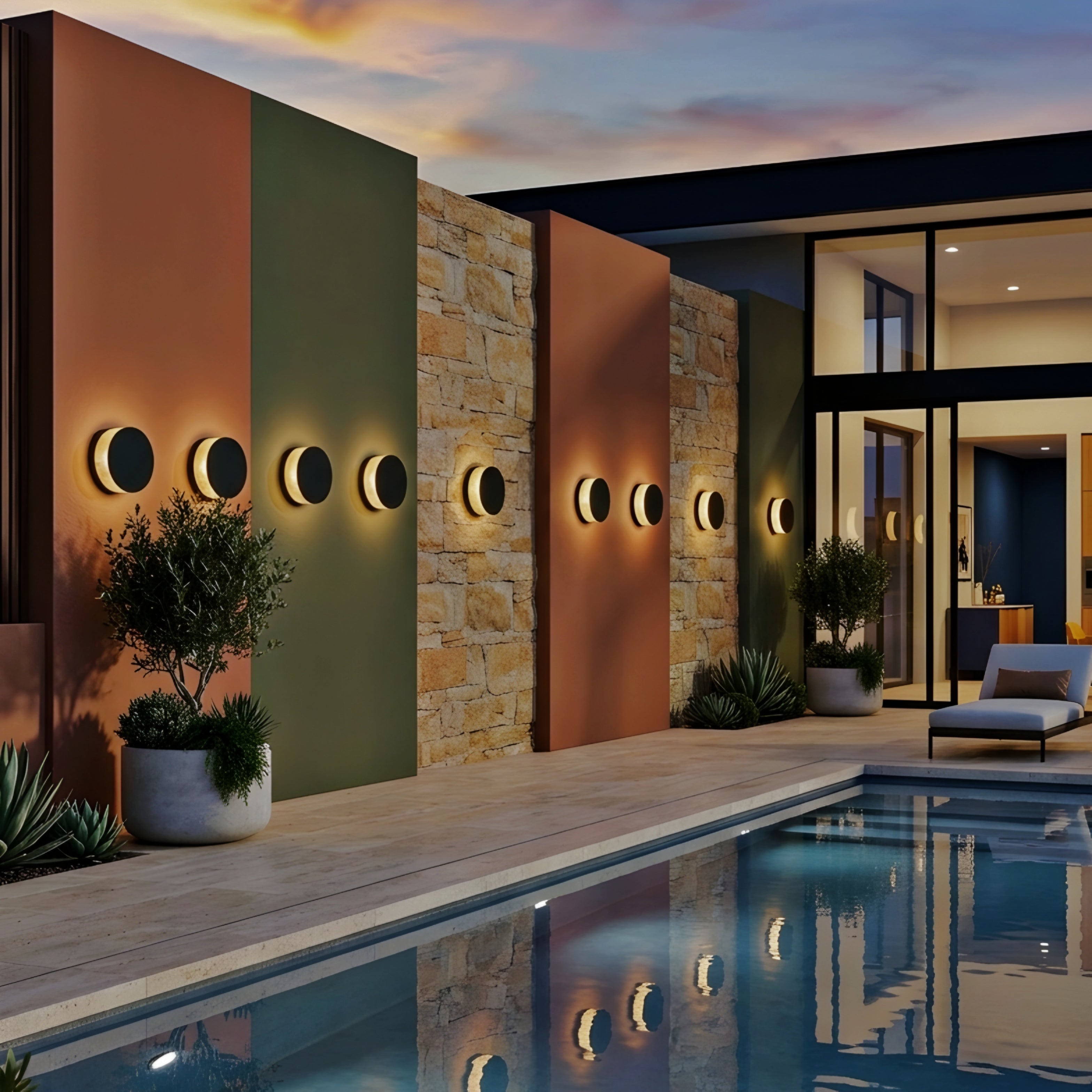 Corvex Eclipse Wall Sconce – LED Outdoor Wall Light Black Gold Modern Decorative Lighting Waterproof