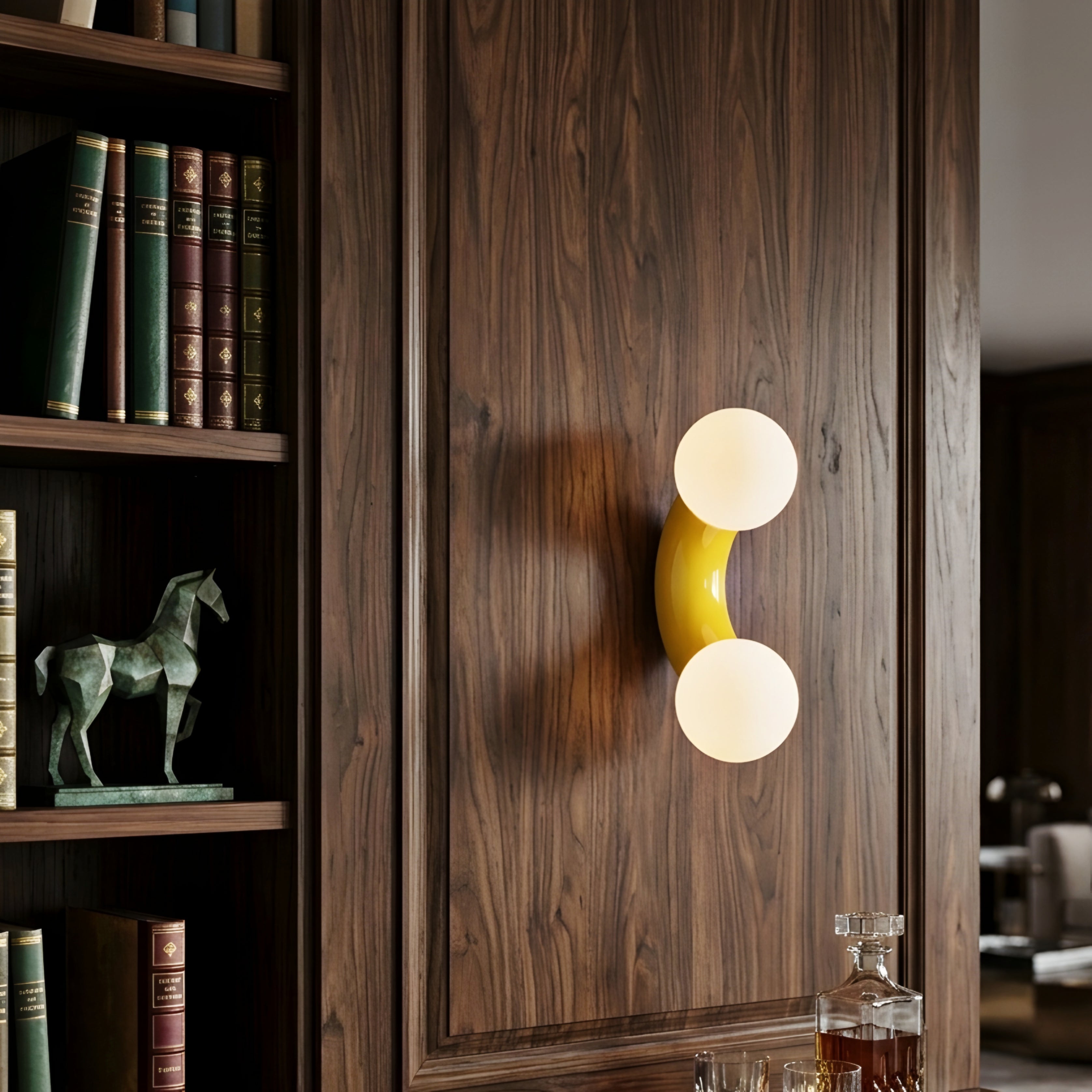 Solaro Curve Wall Sconce – Modern Yellow Double Globe Wall Light Bedroom Living Room Decorative Lighting