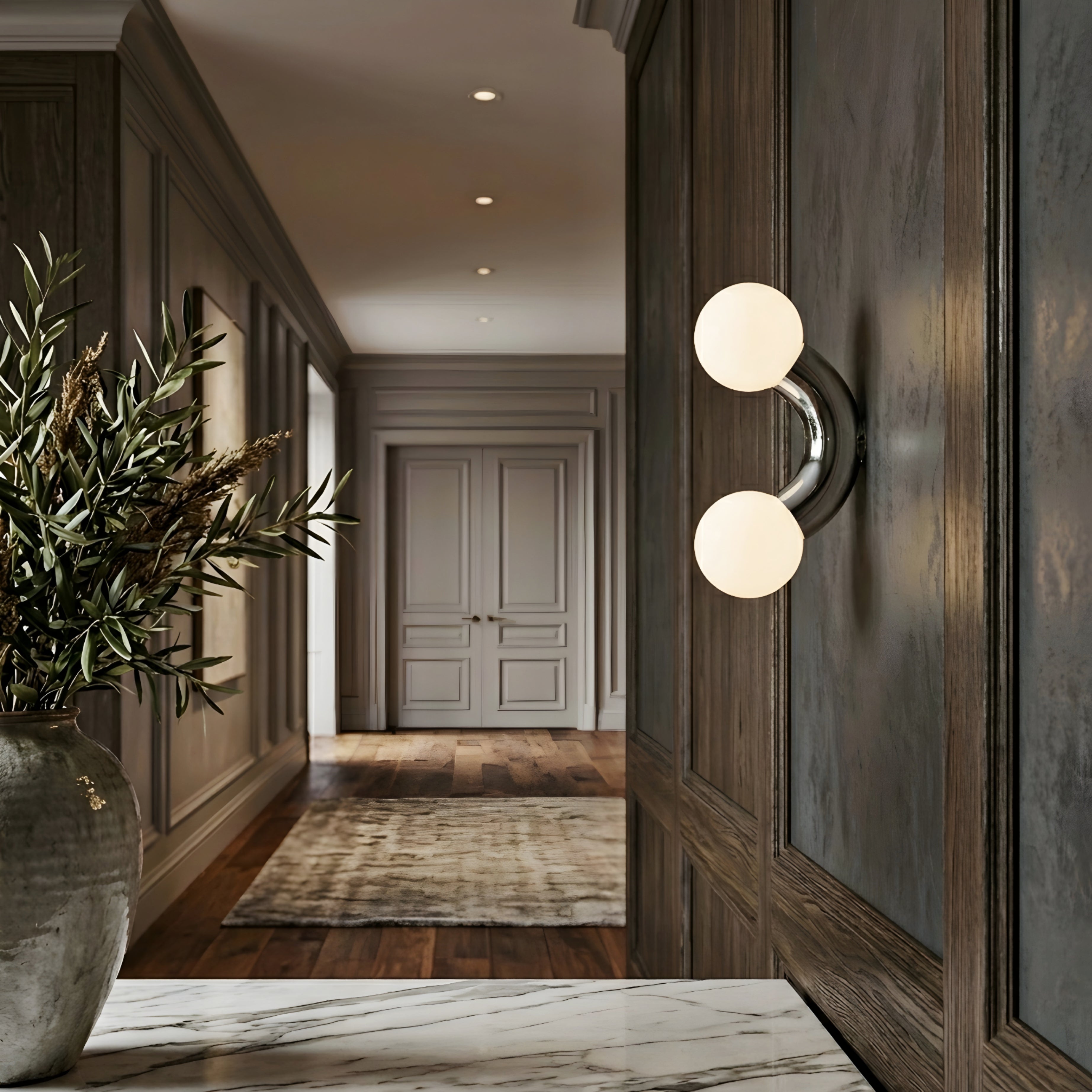 Solaro Curve Wall Sconce – Modern Yellow Double Globe Wall Light Bedroom Living Room Decorative Lighting