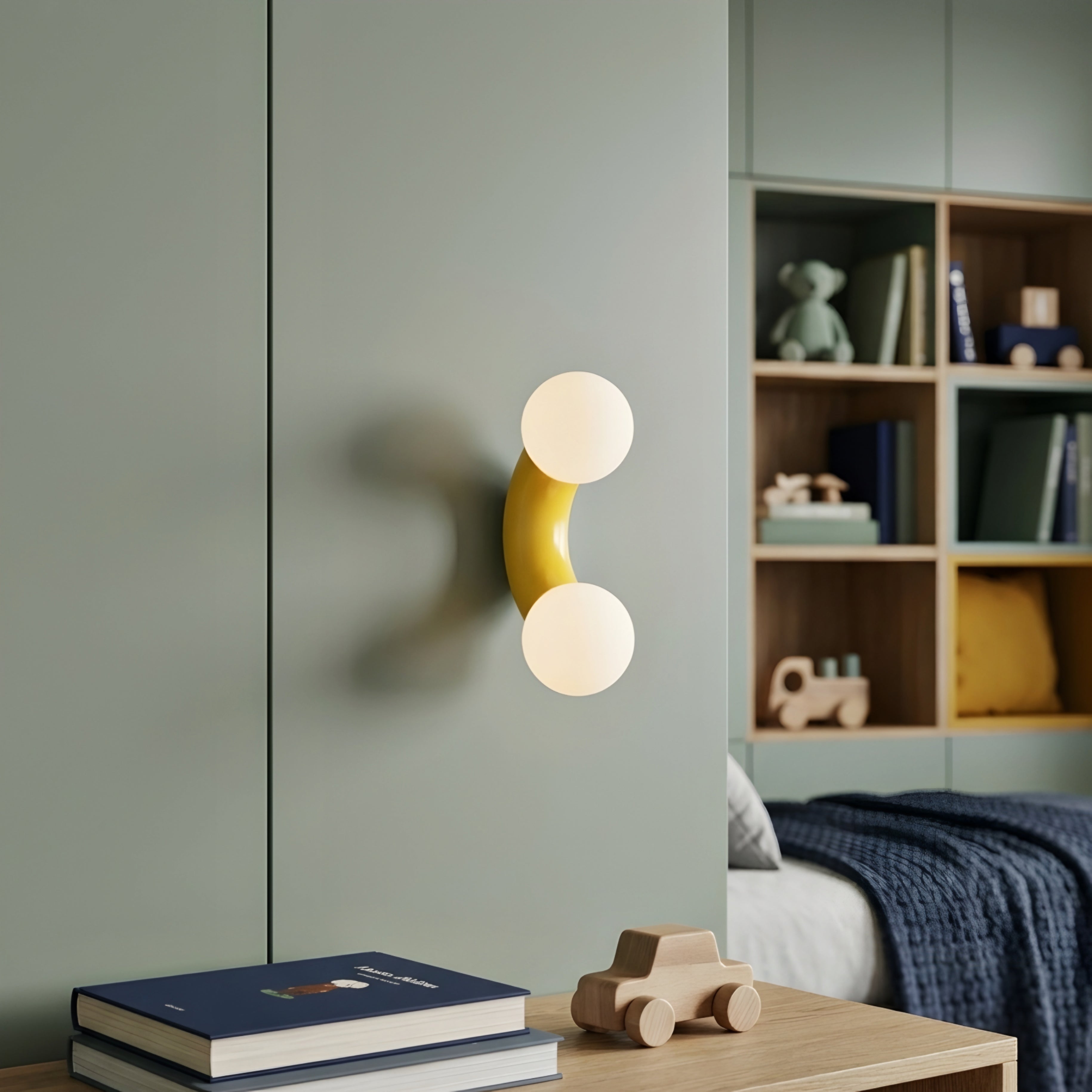 Solaro Curve Wall Sconce – Modern Yellow Double Globe Wall Light Bedroom Living Room Decorative Lighting