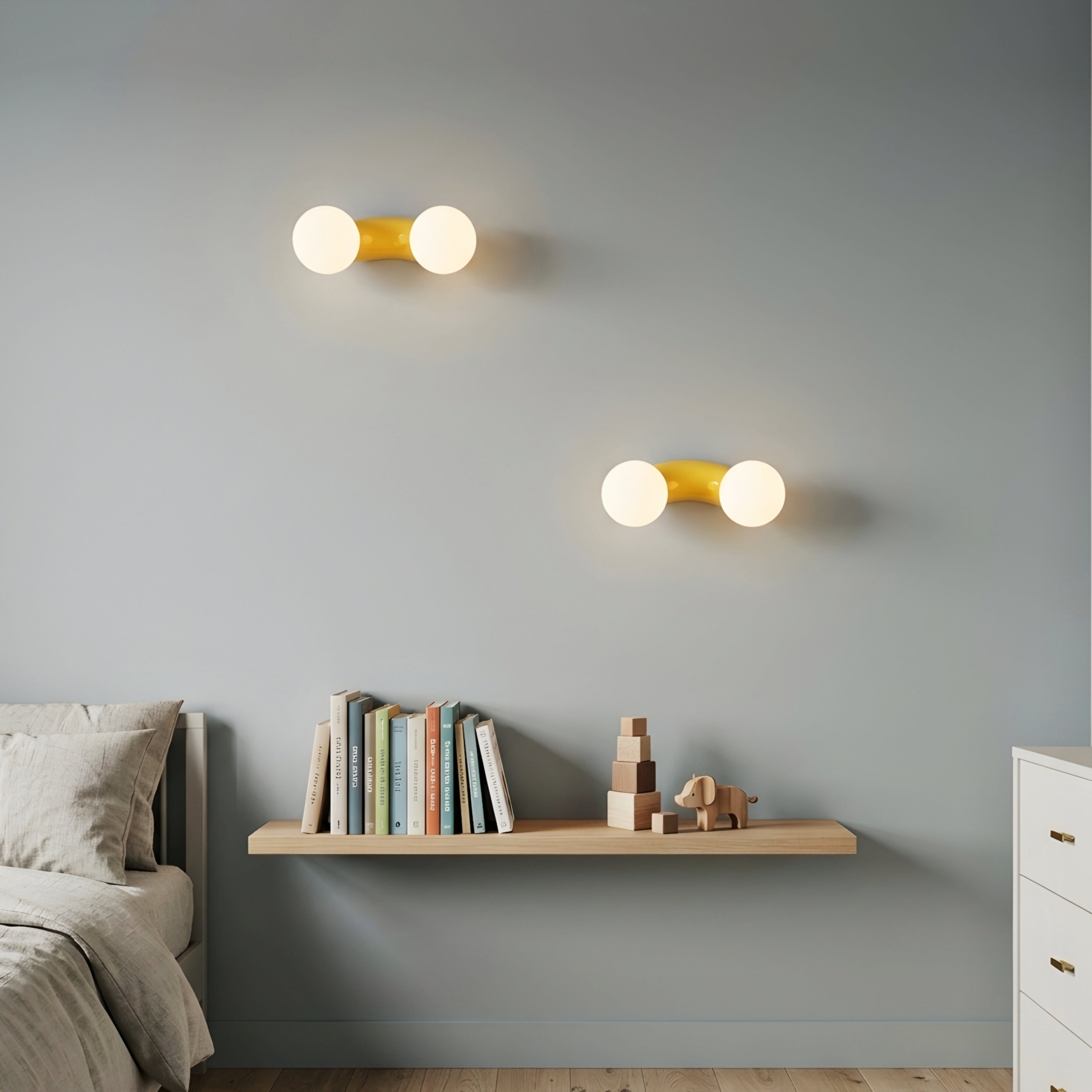 Solaro Curve Wall Sconce – Modern Yellow Double Globe Wall Light Bedroom Living Room Decorative Lighting