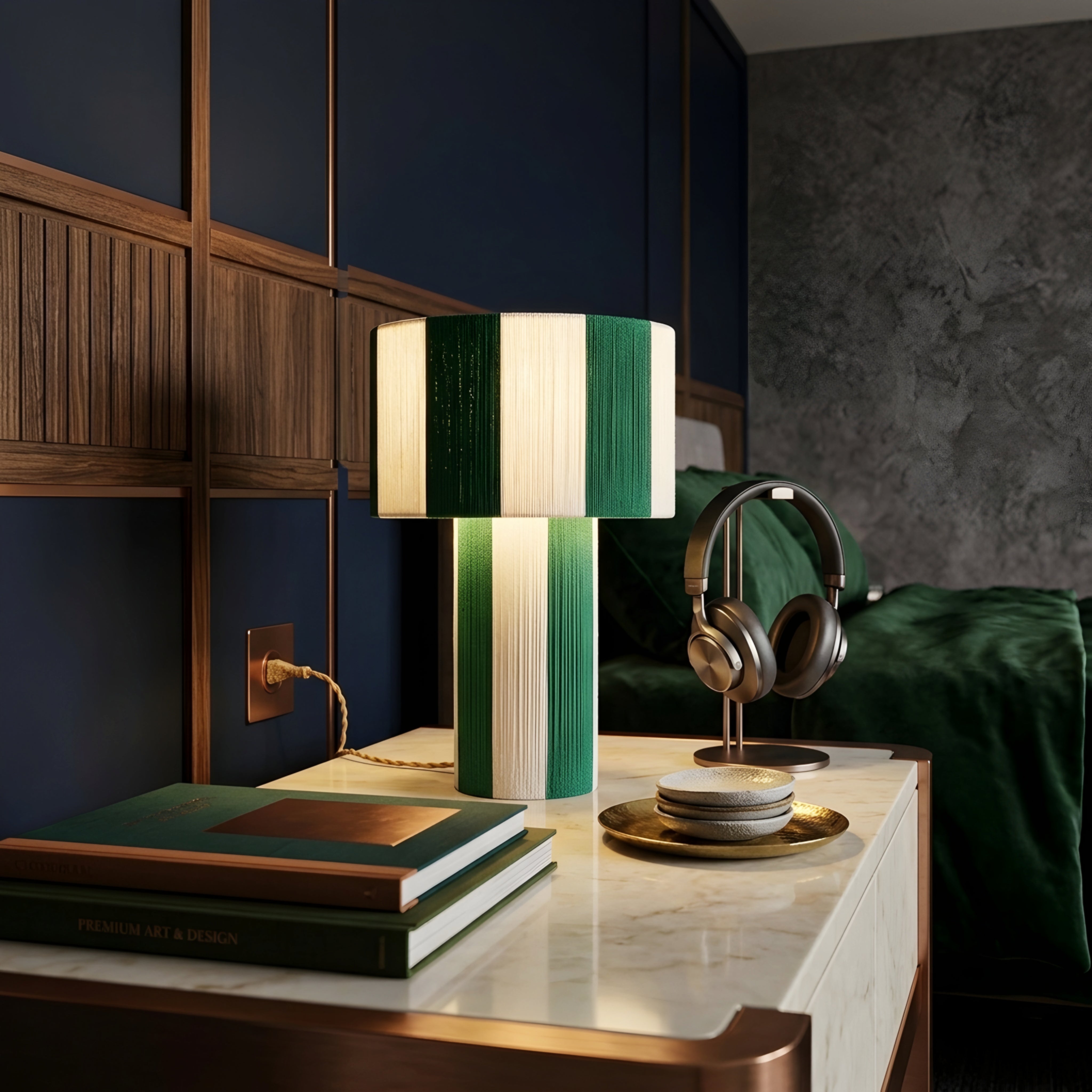 Stratum Table Lamp – Modern Decorative Table Living Room Lamps Gold Cream Striped Cylindrical Bedroom