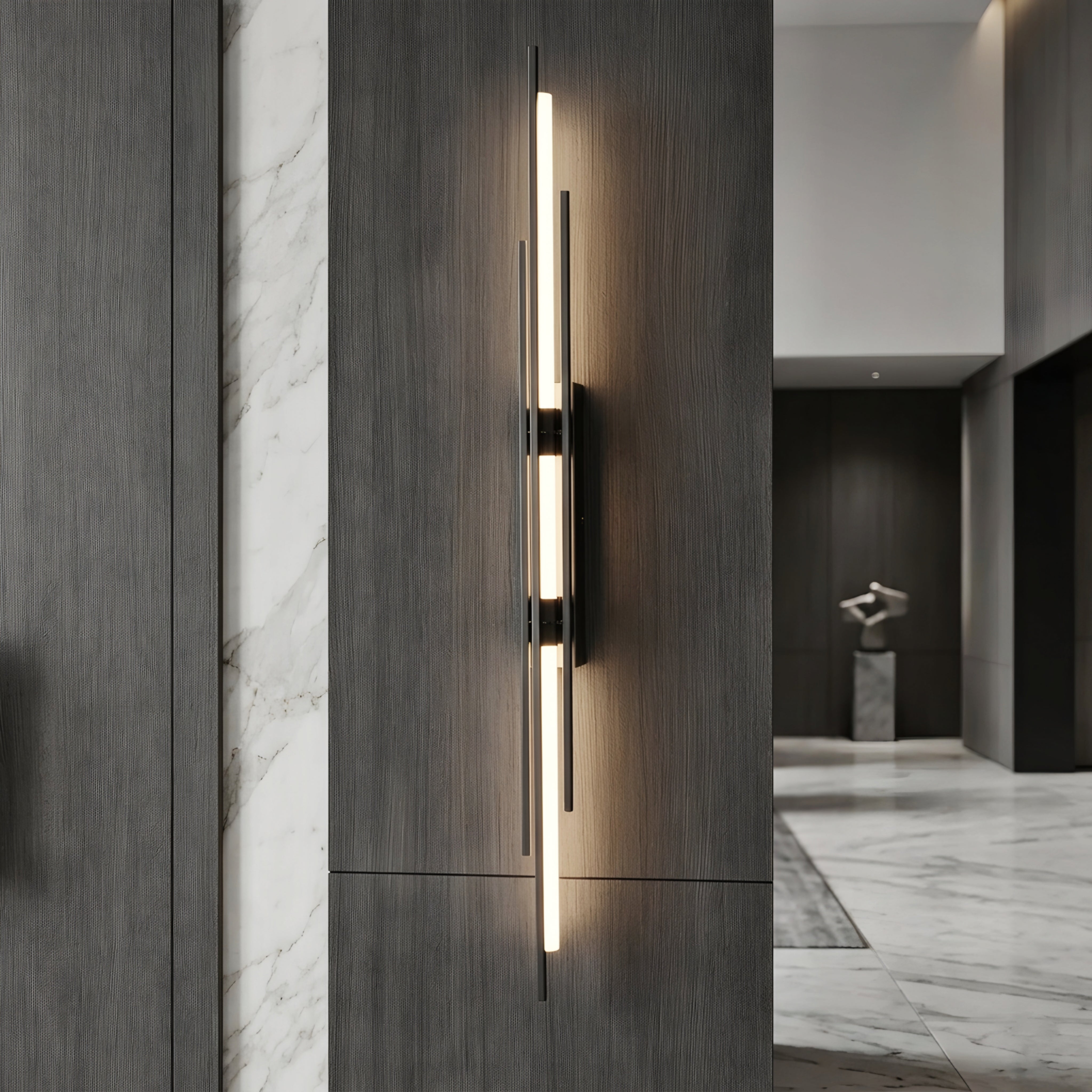 Ascendo Linear Wall Sconce – Modern Black Metal Vertical Decorative Lighting Living Room Bedroom