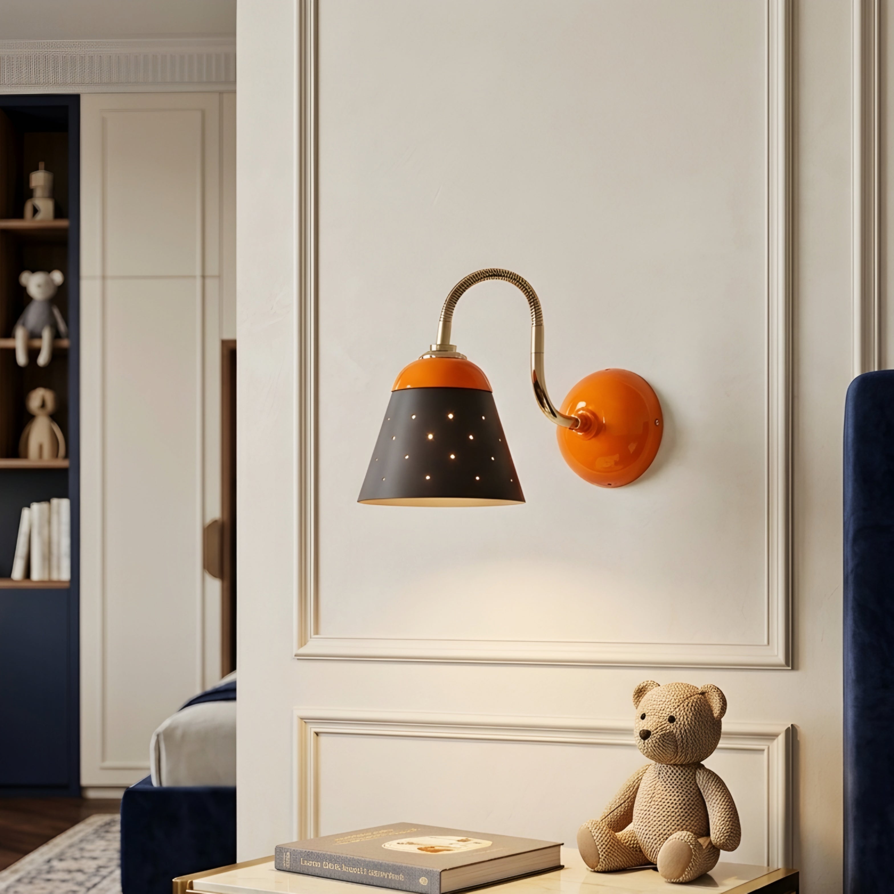 Corvino Arc Wall Sconce – Mid-Century Modern Orange Gray Metal Bedroom Living Room Wall Light