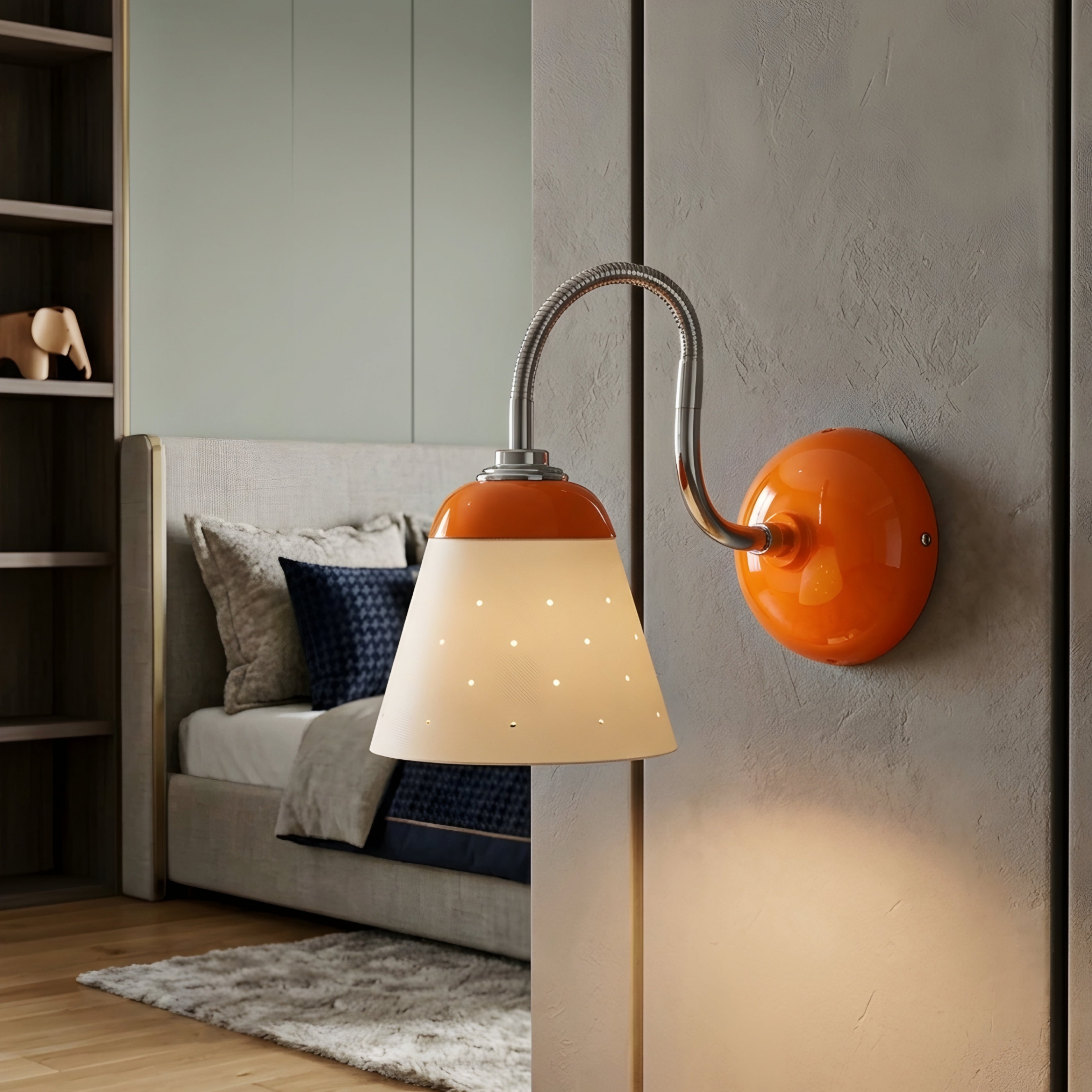 Corvino Arc Wall Sconce – Mid-Century Modern Orange Gray Metal Bedroom Living Room Wall Light