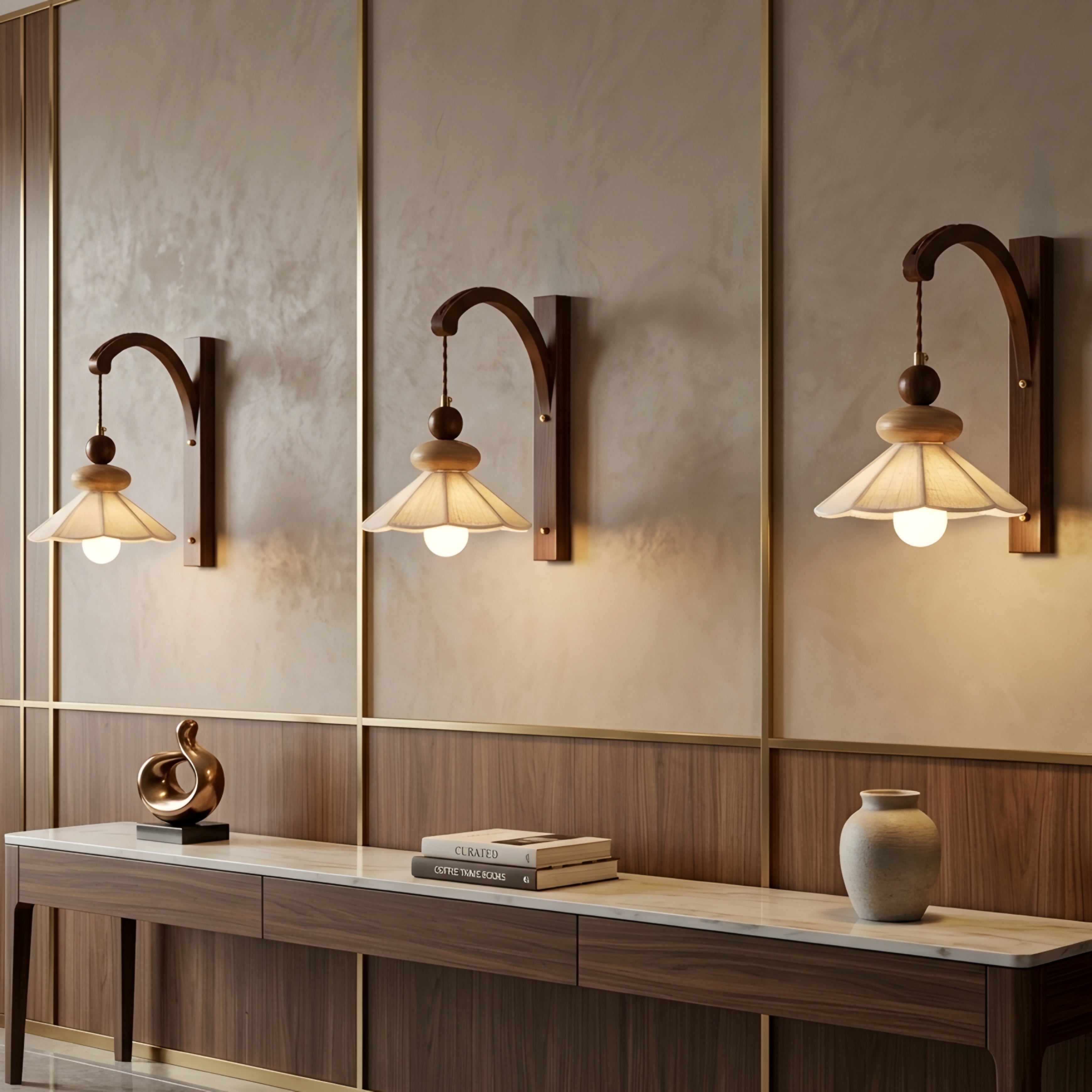 Balestra Arch Wall Sconce – Wooden Pendant Style Wall Lamp Decorative Lighting Bedroom Living Room