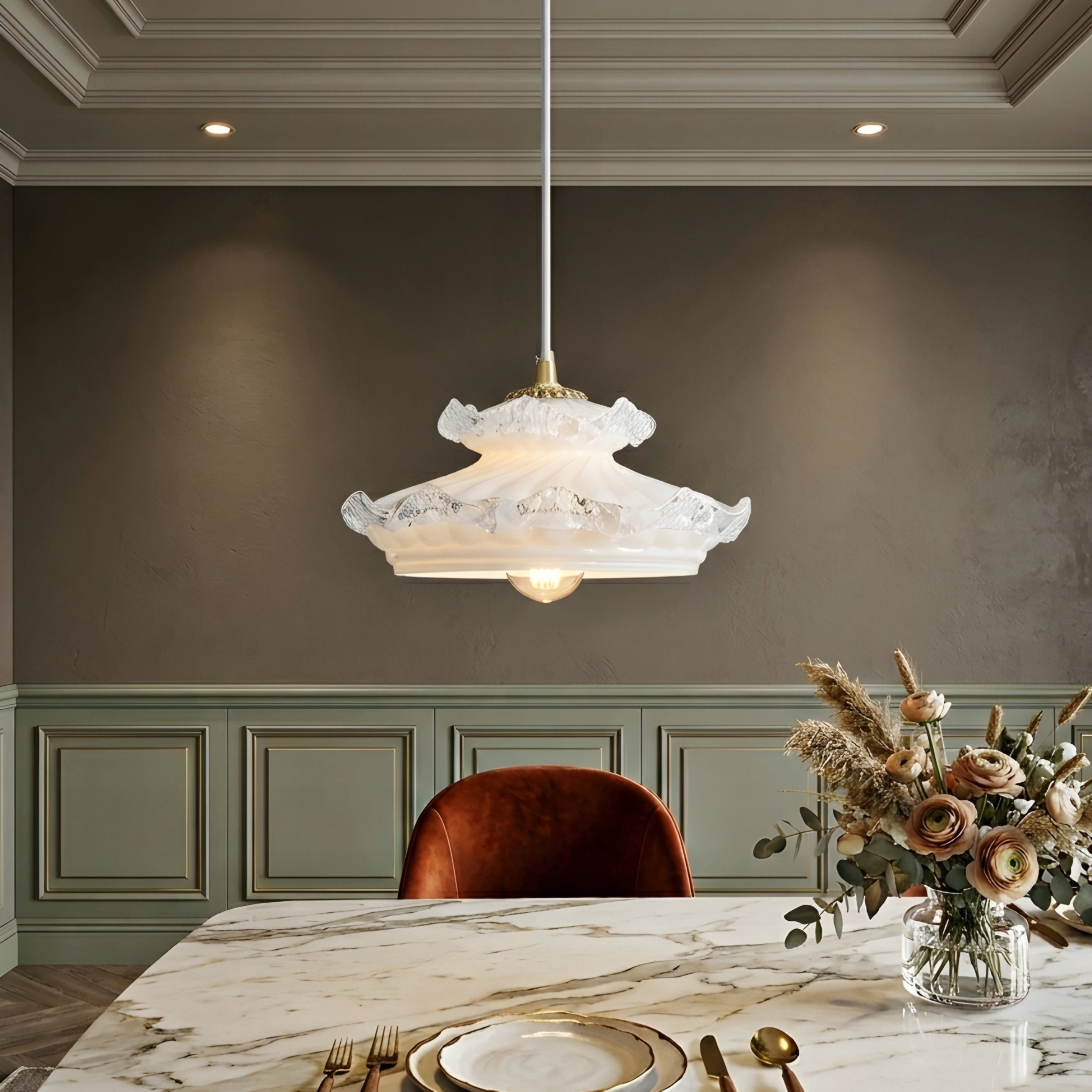 Kirasol Pagoda Pendant Light – Glass Asian Inspired Decorative Lighting Ceiling Dining Room