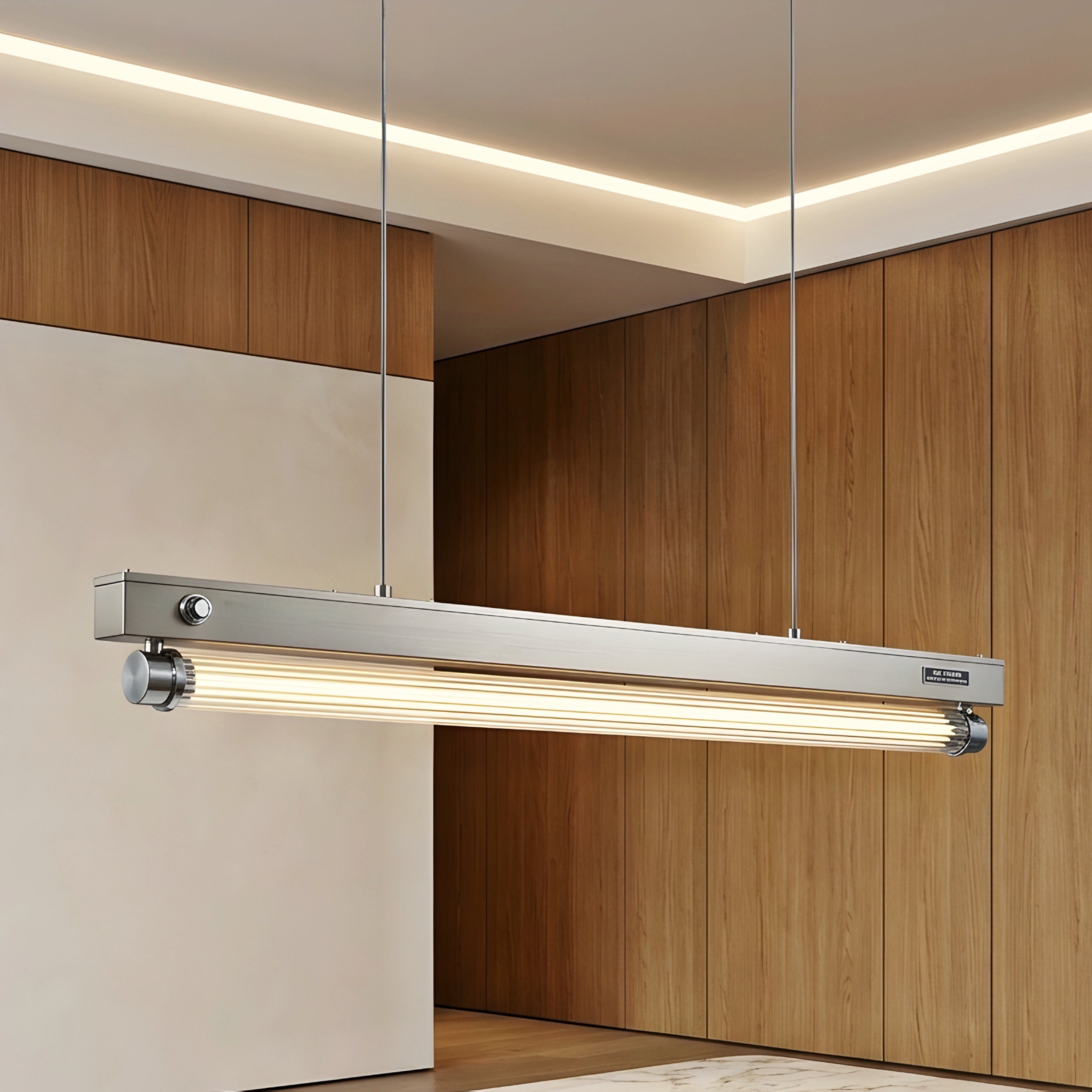 Ashwick Linear Pendant Light – Industrial Wood Tube Dining Kitchen Island Chandelier Decorative Lighting
