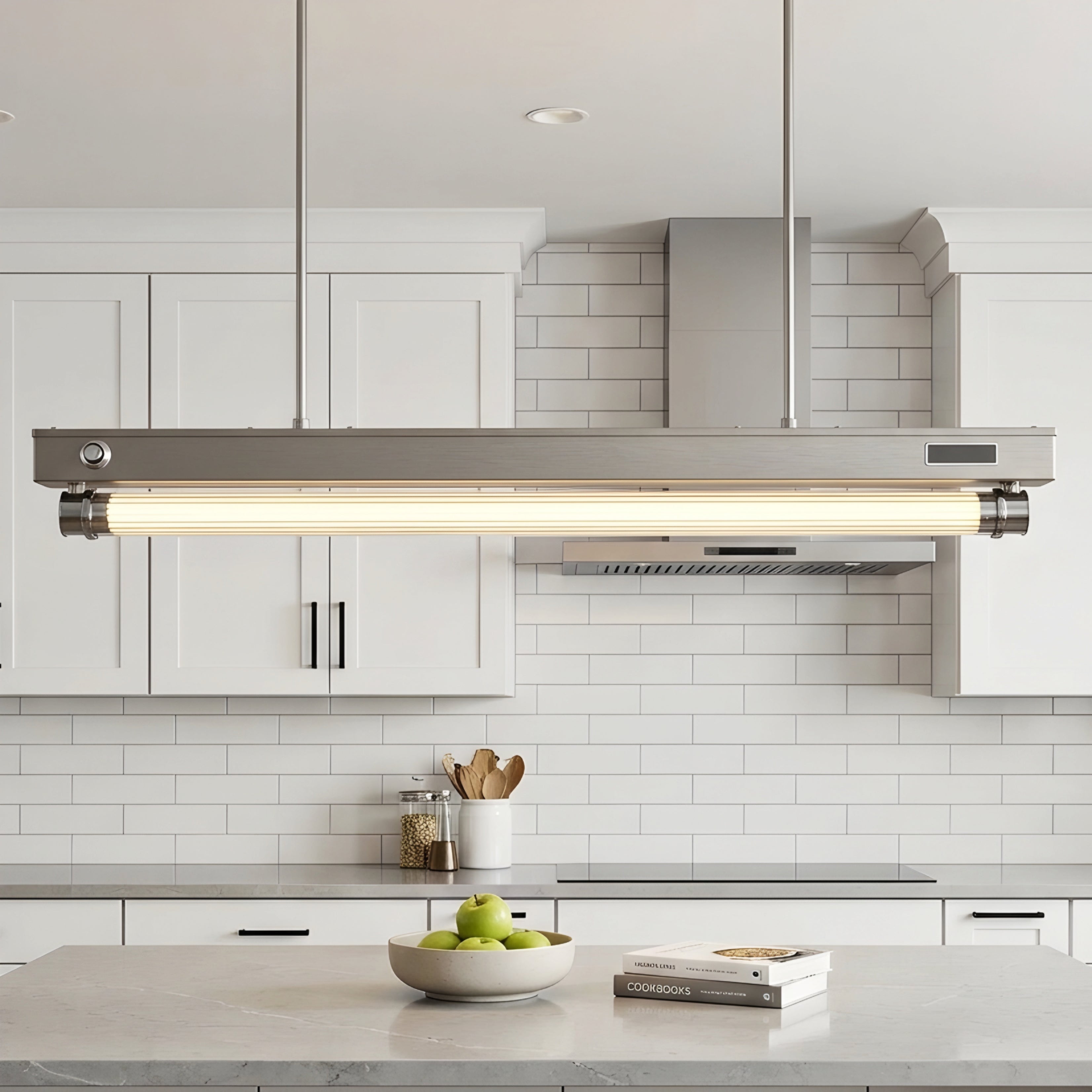 Ashwick Linear Pendant Light – Industrial Wood Tube Dining Kitchen Island Chandelier Decorative Lighting