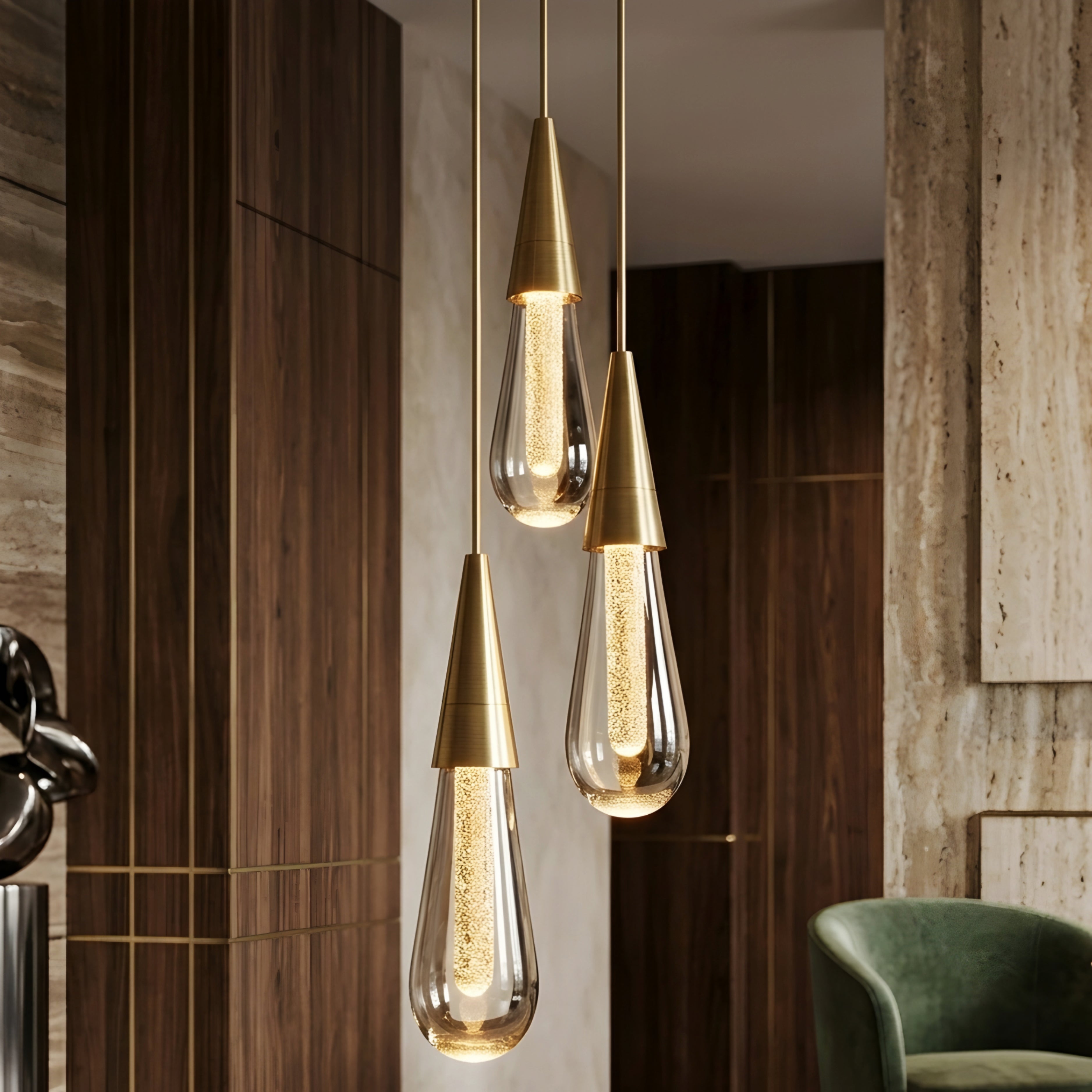 Tavrin Teardrop Pendant Light – Modern Gold Brass Hanging Ceiling Fixture Kitchen Island Dining Room