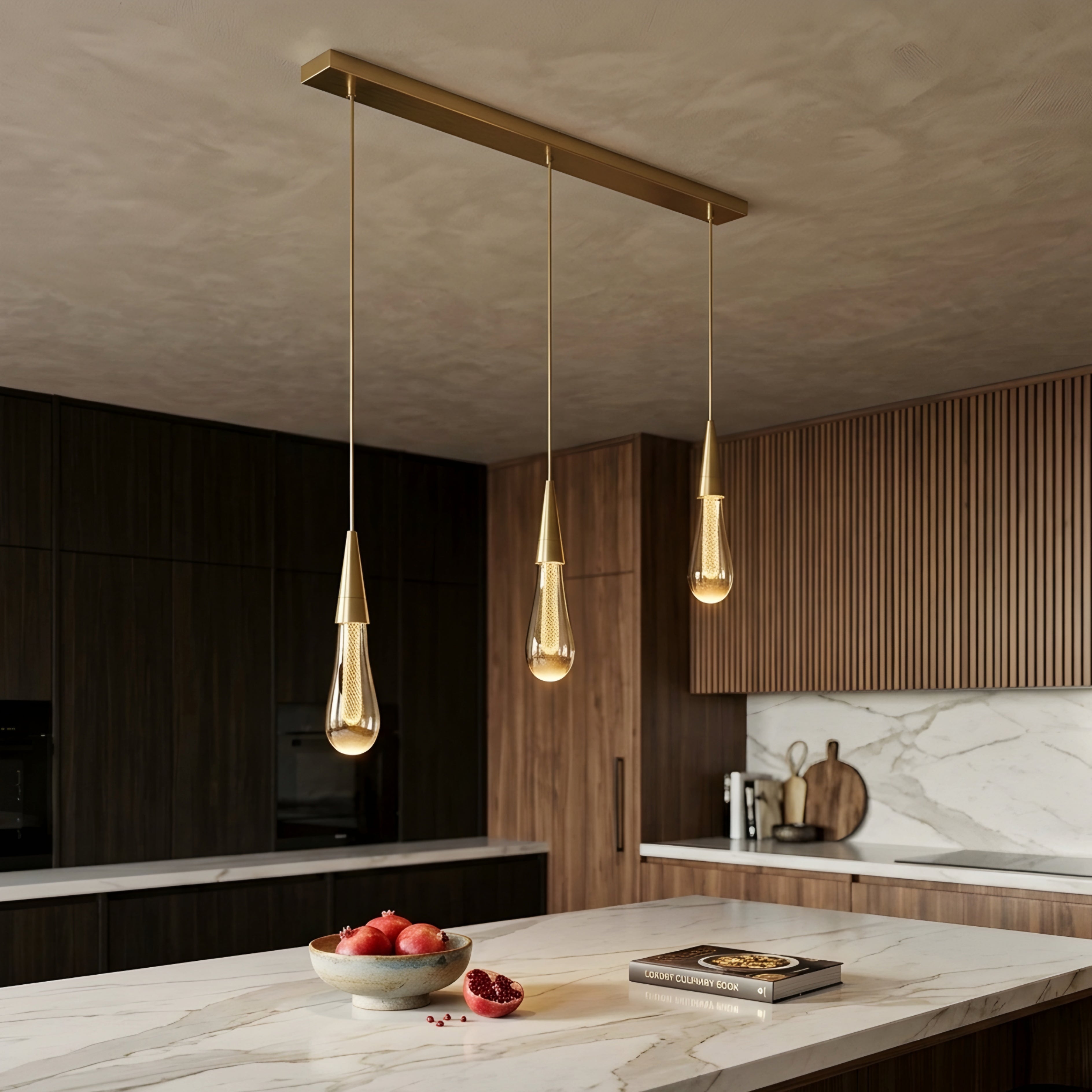 Tavrin Teardrop Pendant Light – Modern Gold Brass Hanging Ceiling Fixture Kitchen Island Dining Room
