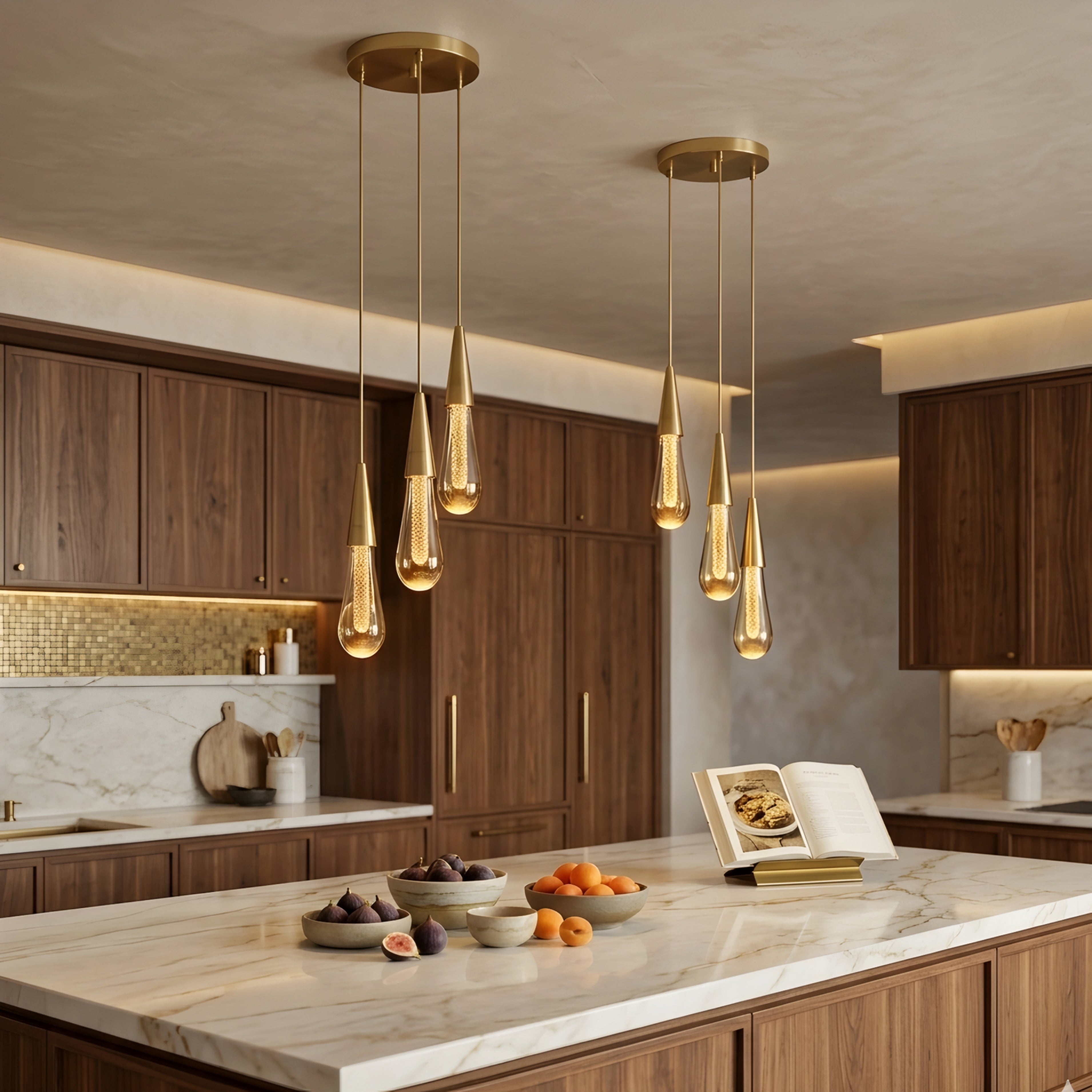 Tavrin Teardrop Pendant Light – Modern Gold Brass Hanging Ceiling Fixture Kitchen Island Dining Room