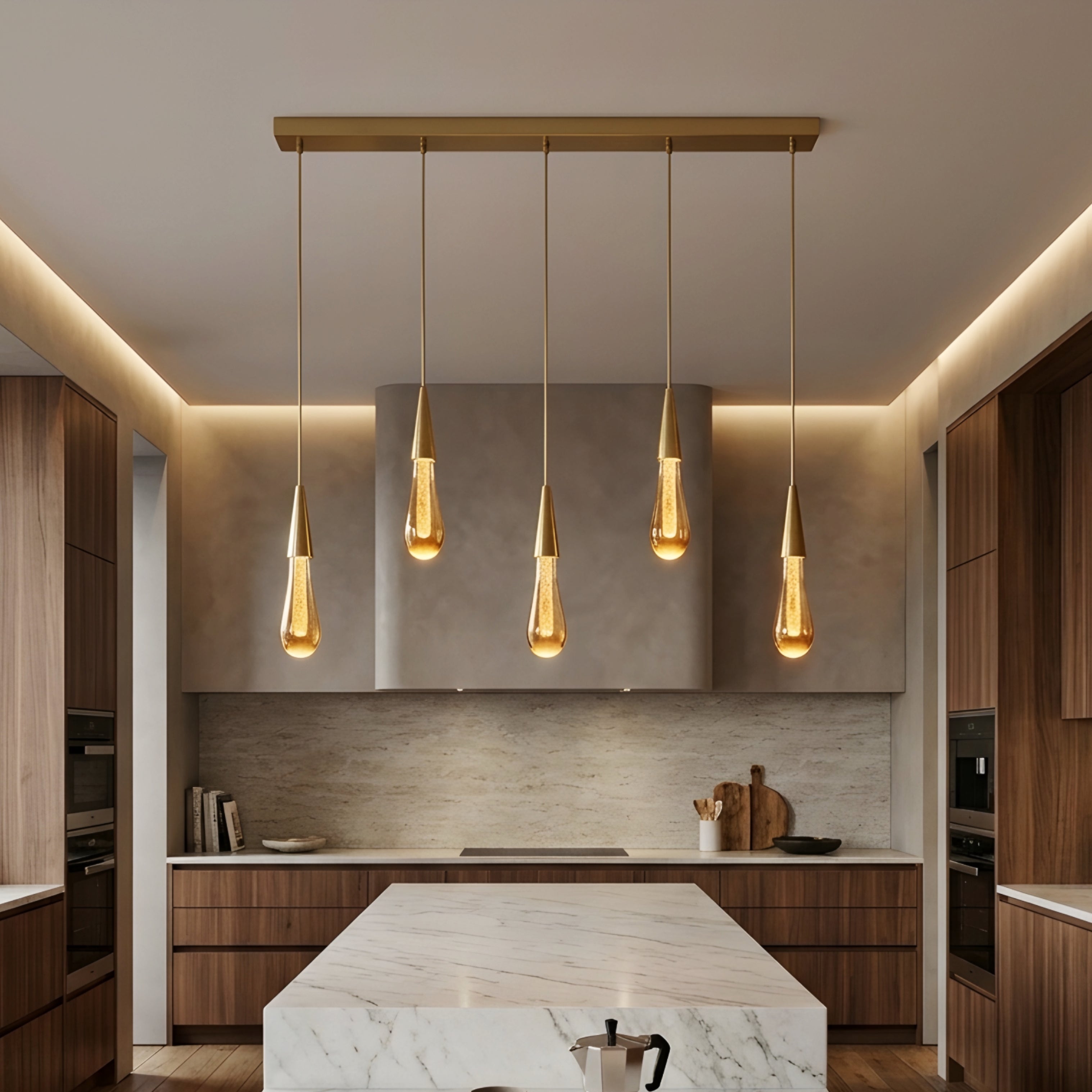 Tavrin Teardrop Pendant Light – Modern Gold Brass Hanging Ceiling Fixture Kitchen Island Dining Room