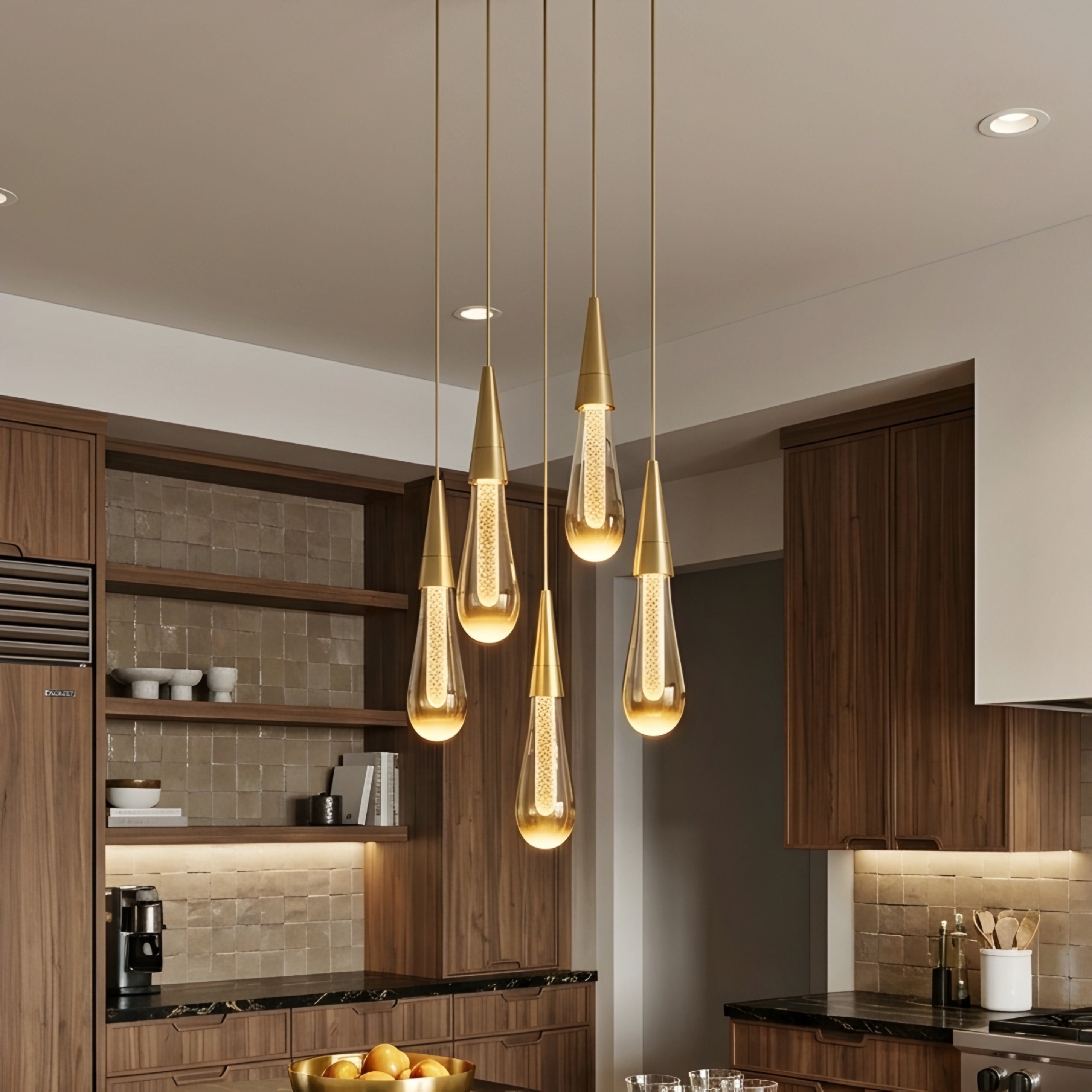 Tavrin Teardrop Pendant Light – Modern Gold Brass Hanging Ceiling Fixture Kitchen Island Dining Room